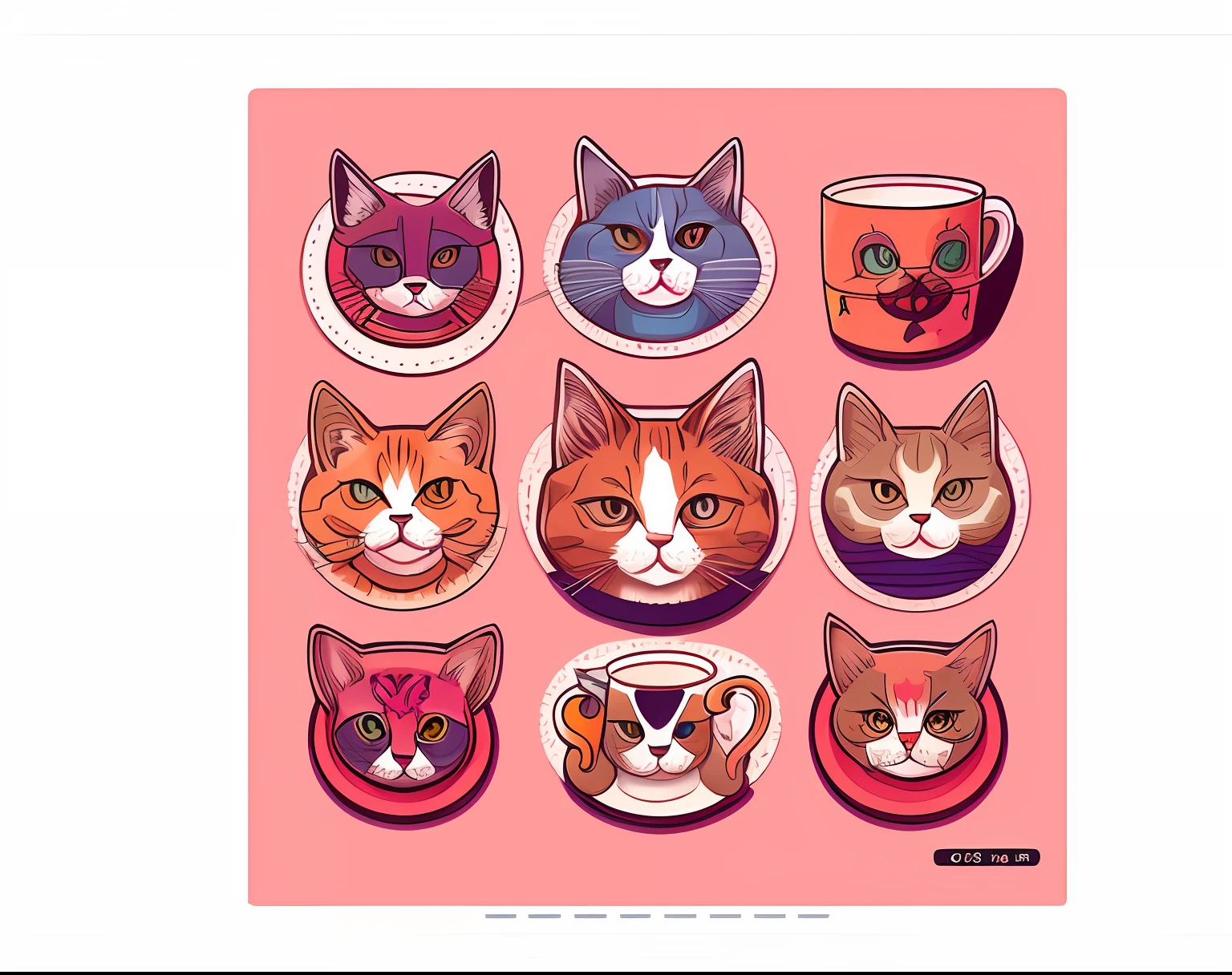 There are a lot of cats sitting in cups, Cats, cat design, catscatscats, cat theme banner, Cute cats, catss, feline face, illustration line art style, cats party, Meow, the cat is drinking tea, vector art style, cats cat dreamcats, stickers illustrations, 8, cat head, hand painted cartoon art style