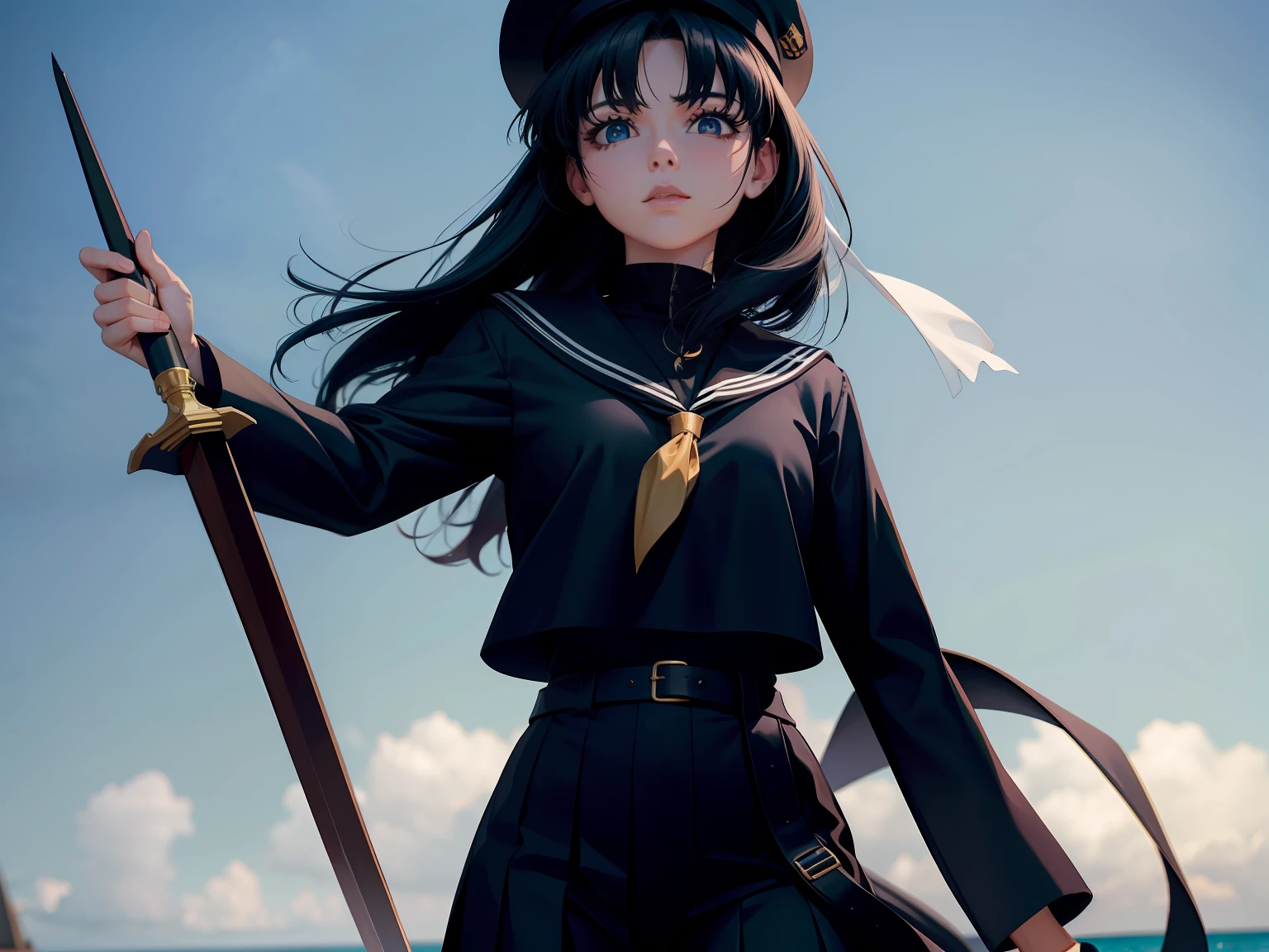 Woman in black sailor suit, trending on cg society, 1990's, anime aesthetic, goth, Anime、Nostalgic scenery、