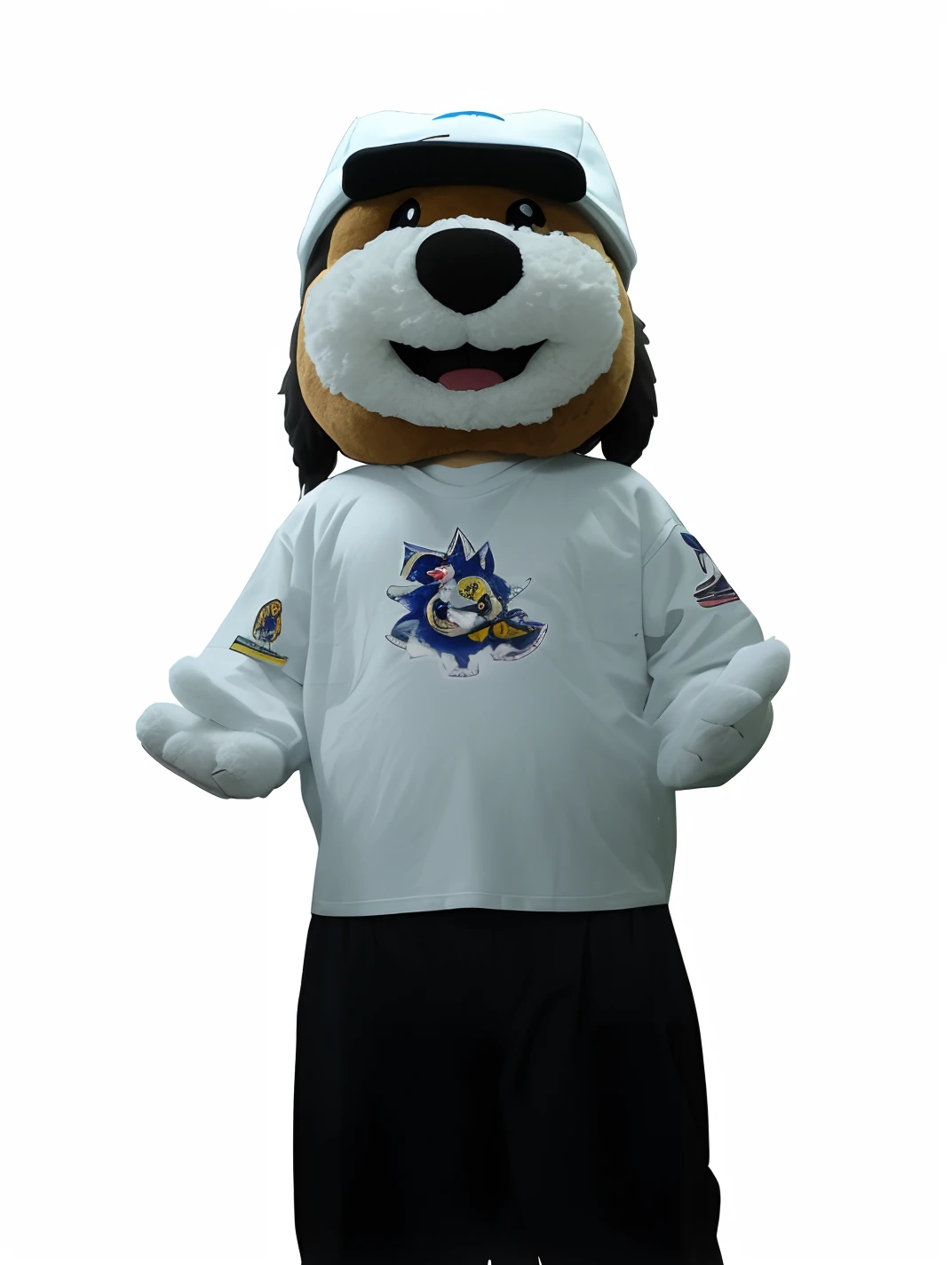 realista, avatar, Arafed dog mascot in a white shirt and black pants, mascotee de corpo inteiro, Police mascot, Civil Police Mascot, , plush mascot, mascote feliz, Alegre, mascote exemplar mascotee de cereais, Perto de: Mascotee Dingo, habs mascotee youppi pokemon brilhante, fursuit, high school mascot, personagem peludo, Japanese mascot, anthropomorphic dog cleaning, Sparky, Mascotee Buldogue Estilo NBA, mascote, realista, avatar