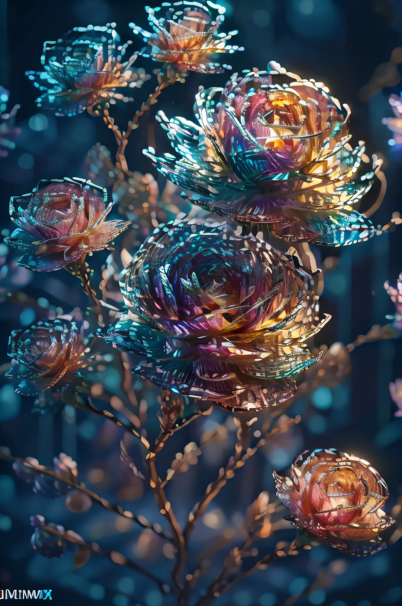 "Escultura de cristal de alta qualidade com Fadas e Flores, water, brilho, fantasia, incredible details, obra-prima, melhor qualidade, RTX, 4k, 8k"