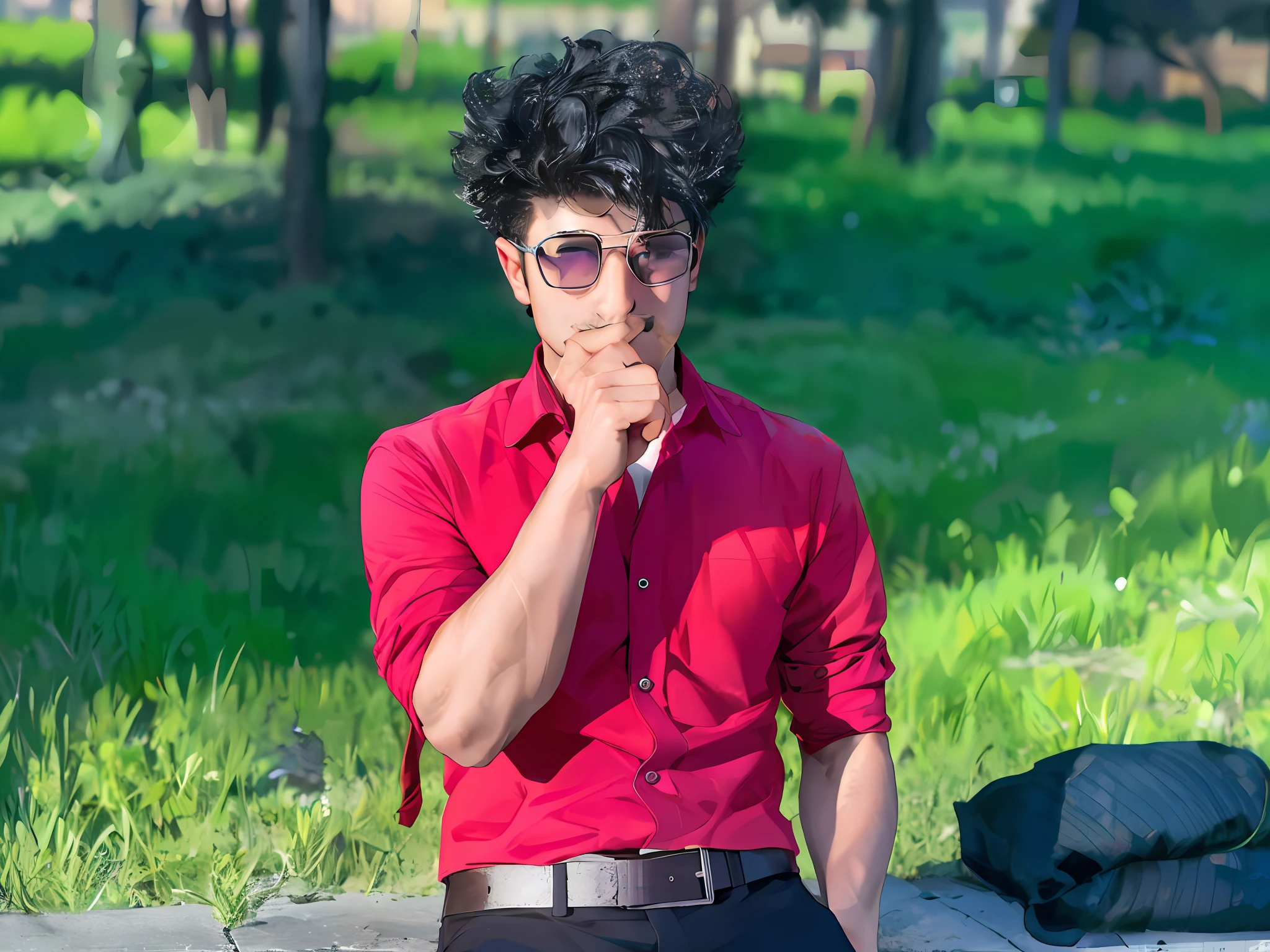 1man,masterpiece,best quality, ultra high res, dusk,cityscape,depth of field, short black messy hair, solo male