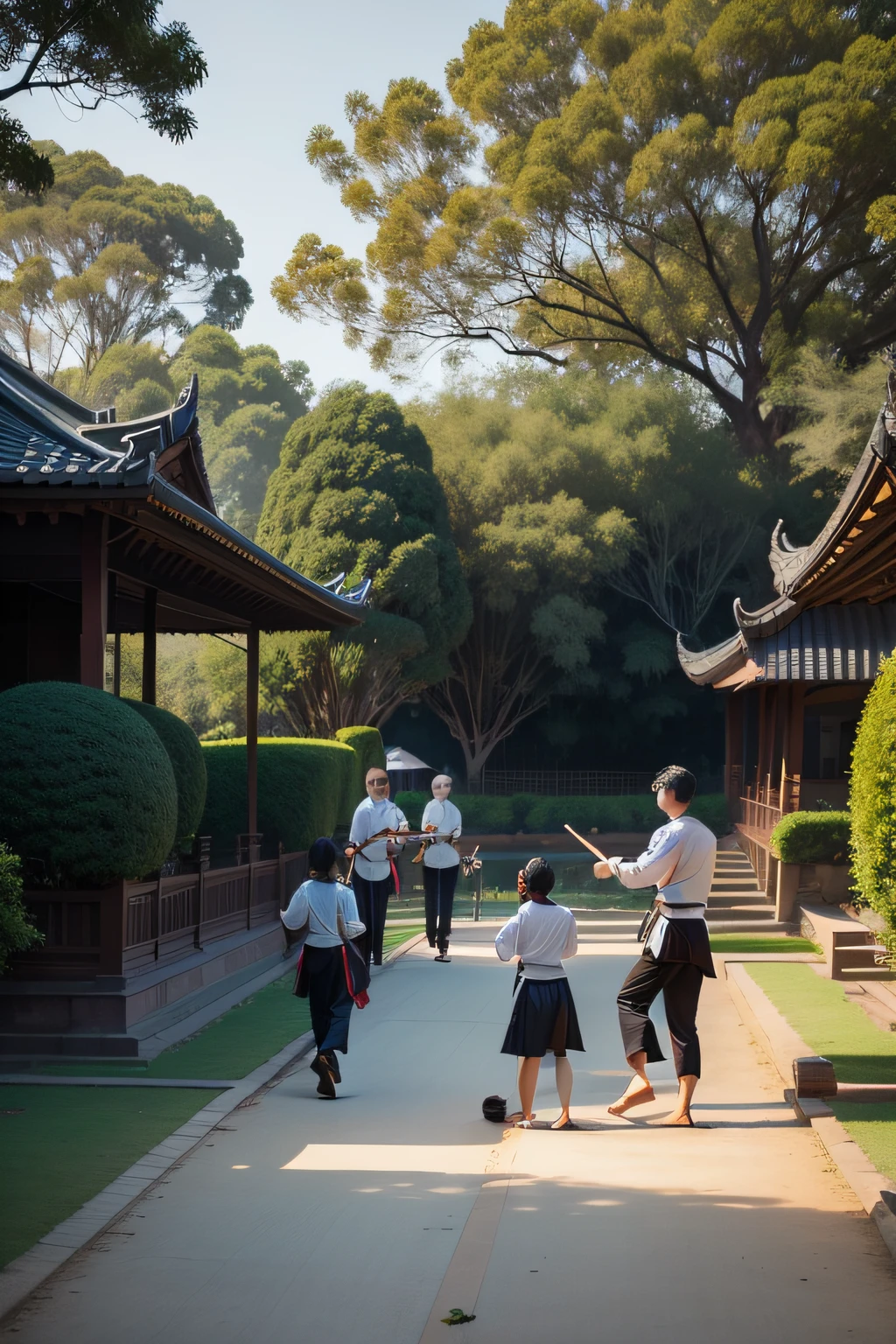 The first great family、Neifu、Vientiane Garden、in the early morning、group of people、Morning、Practice martial arts