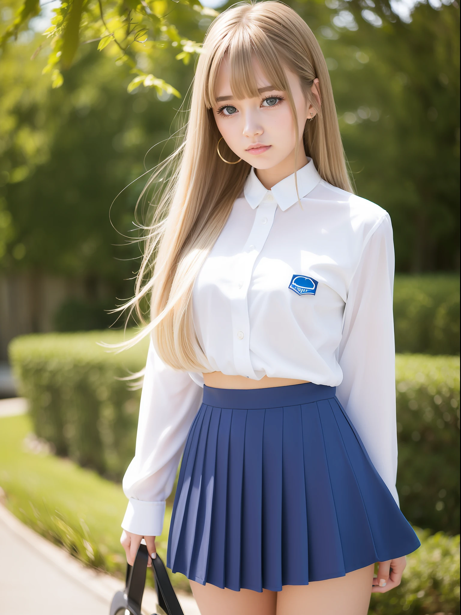 A close up of a woman in a skirt and a shirt - SeaArt AI