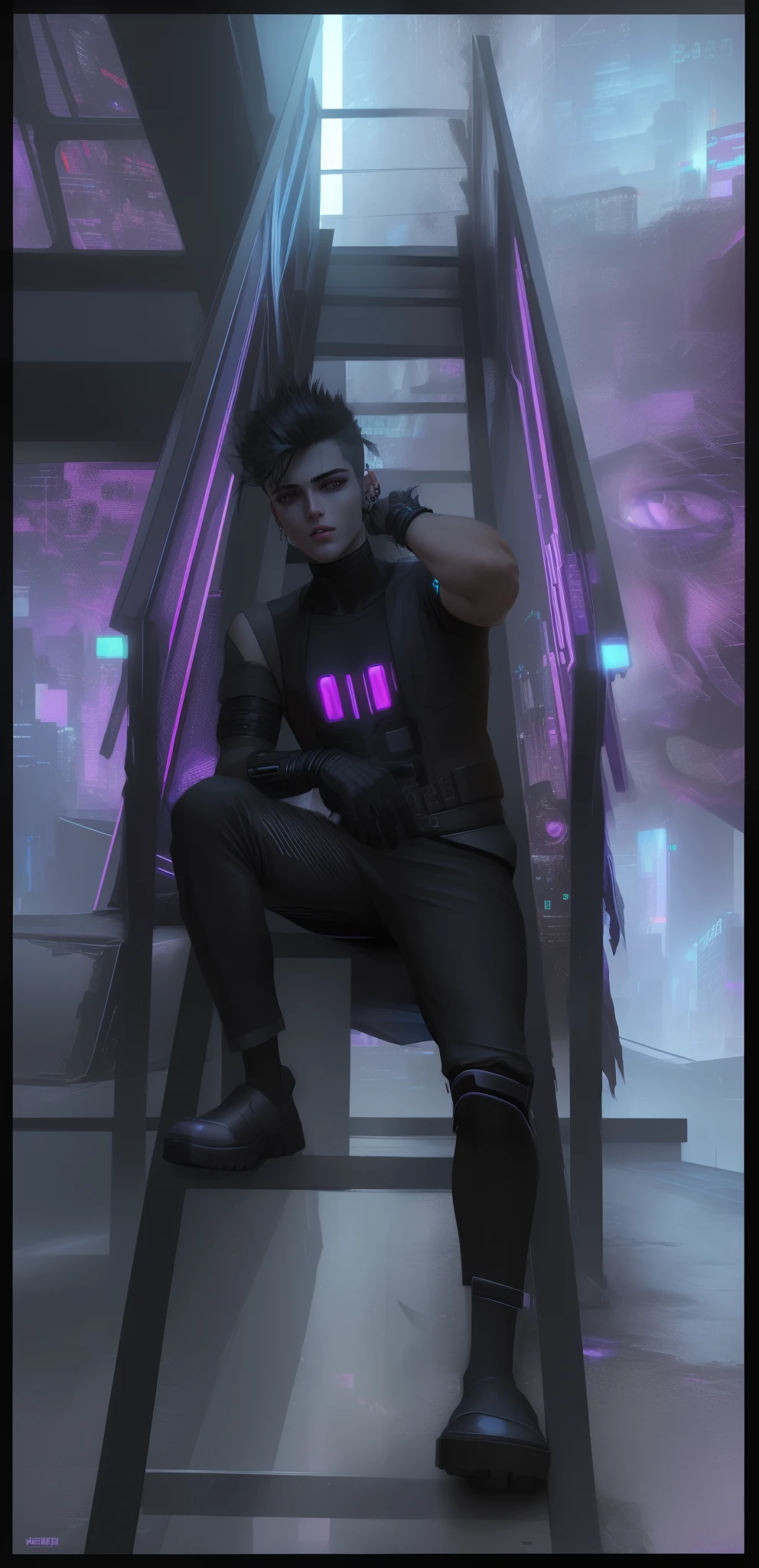 Change background cyberpunk handsome boy ultra realistic with cat --v 4