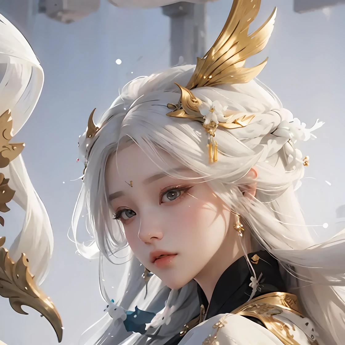 a close up of a woman with long hair and a white dress, white haired deity, beautiful character painting, flowing hair and long robes, by Yang J, with white long hair, with long white hair, guweiz, artwork in the style of guweiz, the piercing stare of yuki onna, anime character, by Zeng Jing