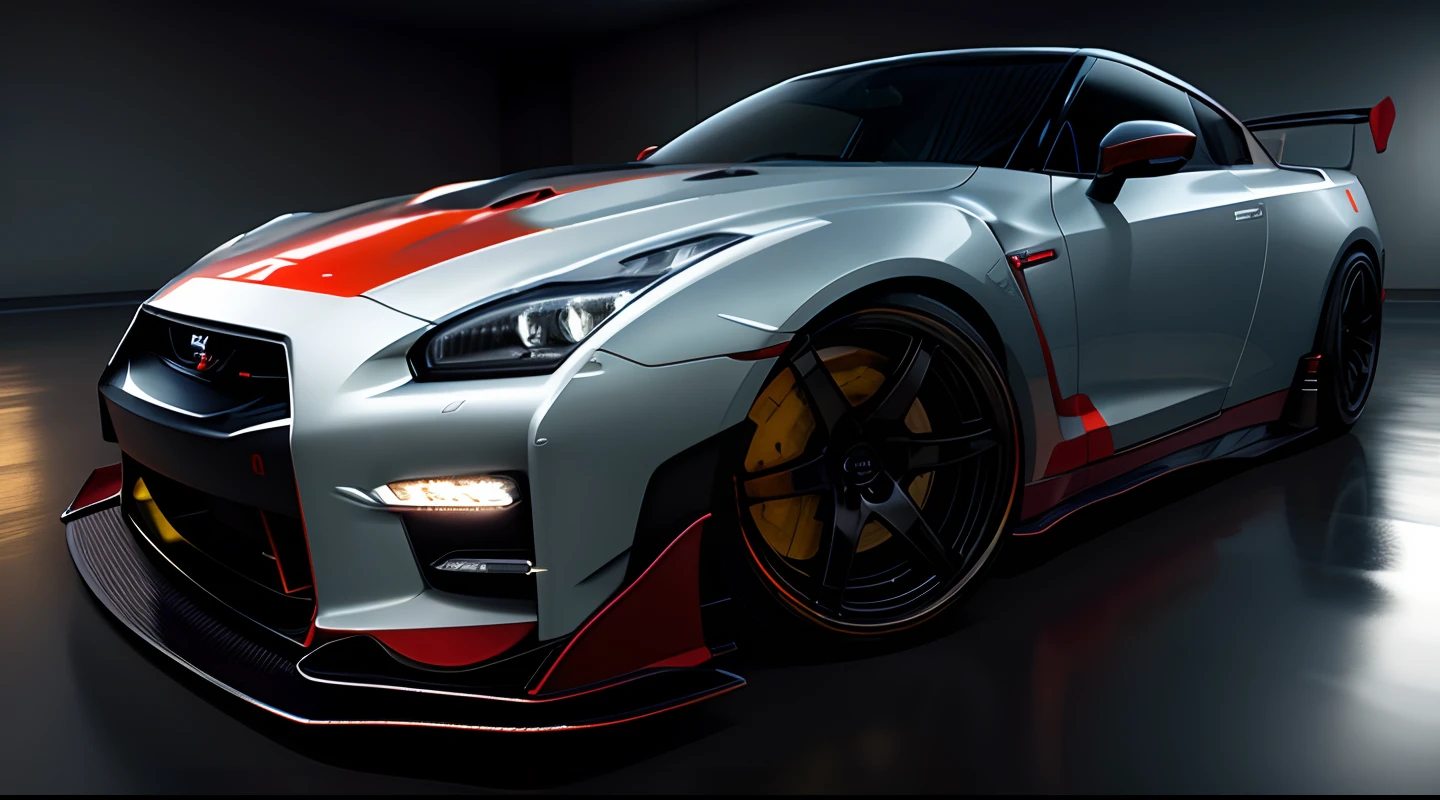 Nissan GTR NISMO, standing still, in a city in the morning, masterpiece, best quality, high quality, realistic lighting, cinematic lighting, high resolution, sharp, in focus, (intricate details:0.9), (hdr, hyperdetailed:1.2)