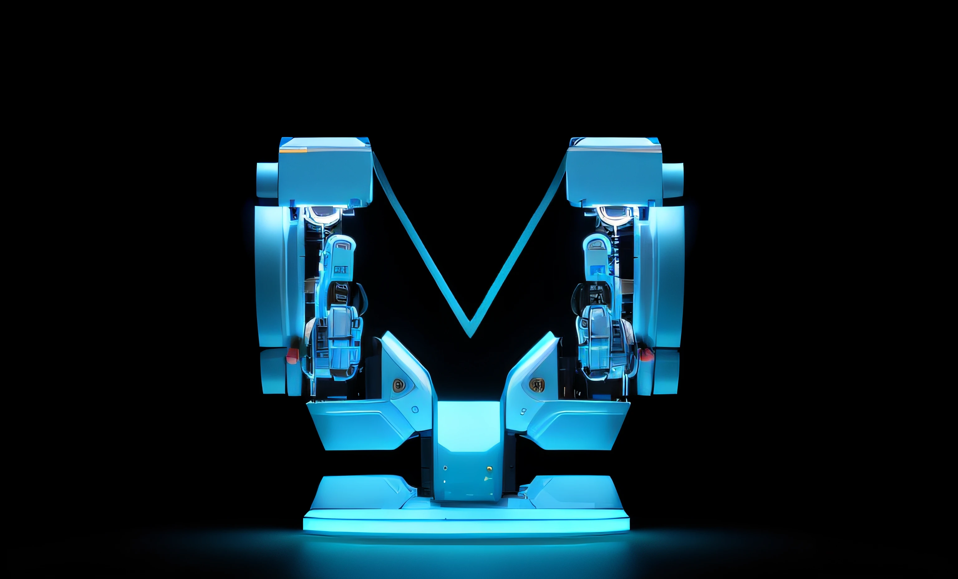 There is a blue object sitting on a table, neon, elementos de neon con color, Robotic outstretched arms, Renderizado 3D realista azul, robot arms, Realistic shaded robotic parts, robot arms, Extended robotic arms, Representado como un renderizado 3D, with robotic arms, Heart-shaped fingers of the robot, un brazo del cuerpo del robot, Realistic robotic machinery, robotic arm, simetry! futuristic robotics