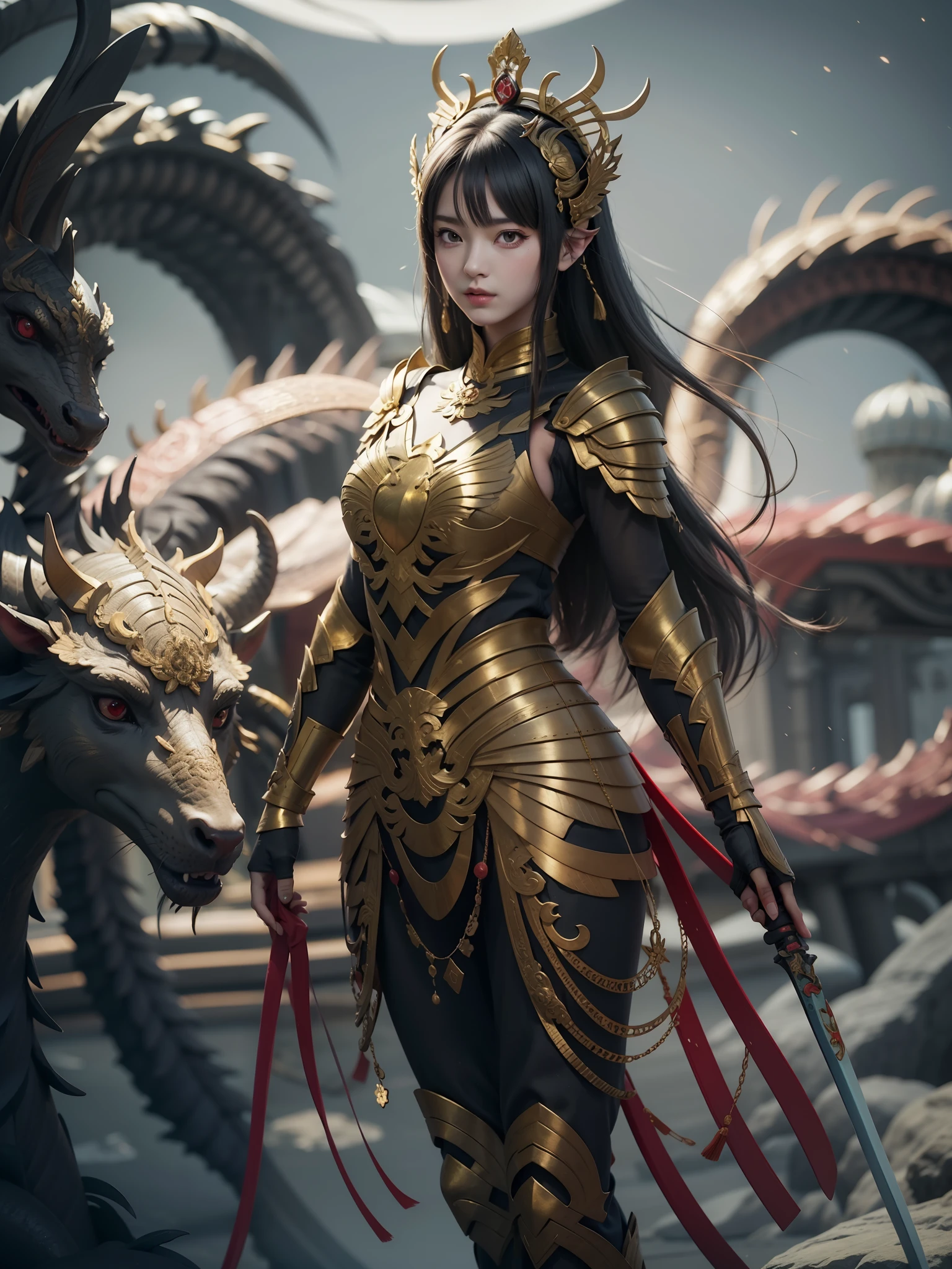 Anime - a style illustration of a woman with a dragon and a sword, the dragon girl portrait, Artgerm and Ruan Jia, Ruan Jia and Artgerm, Dragon girl, Epic fantasy digital art style, 2. 5 D CGI anime fantasy artwork, Detailed digital 2D fantasy art, author：ruanjia、stanely artgerm