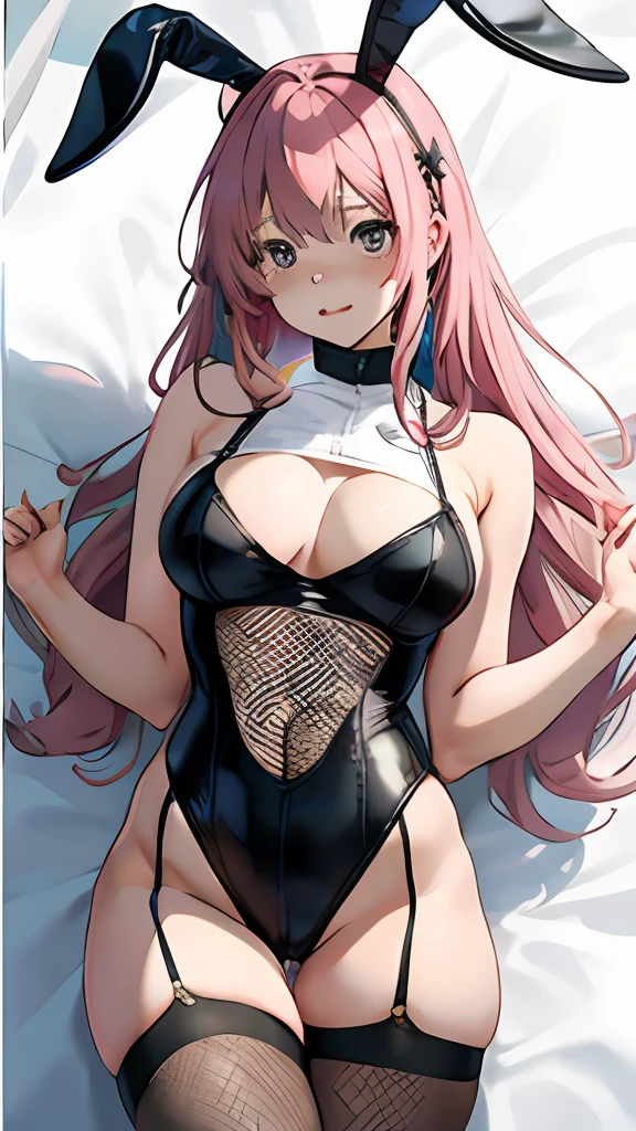 bunnygirl、18year old、large full breasts、Leotard、fishnet tights、colourfull