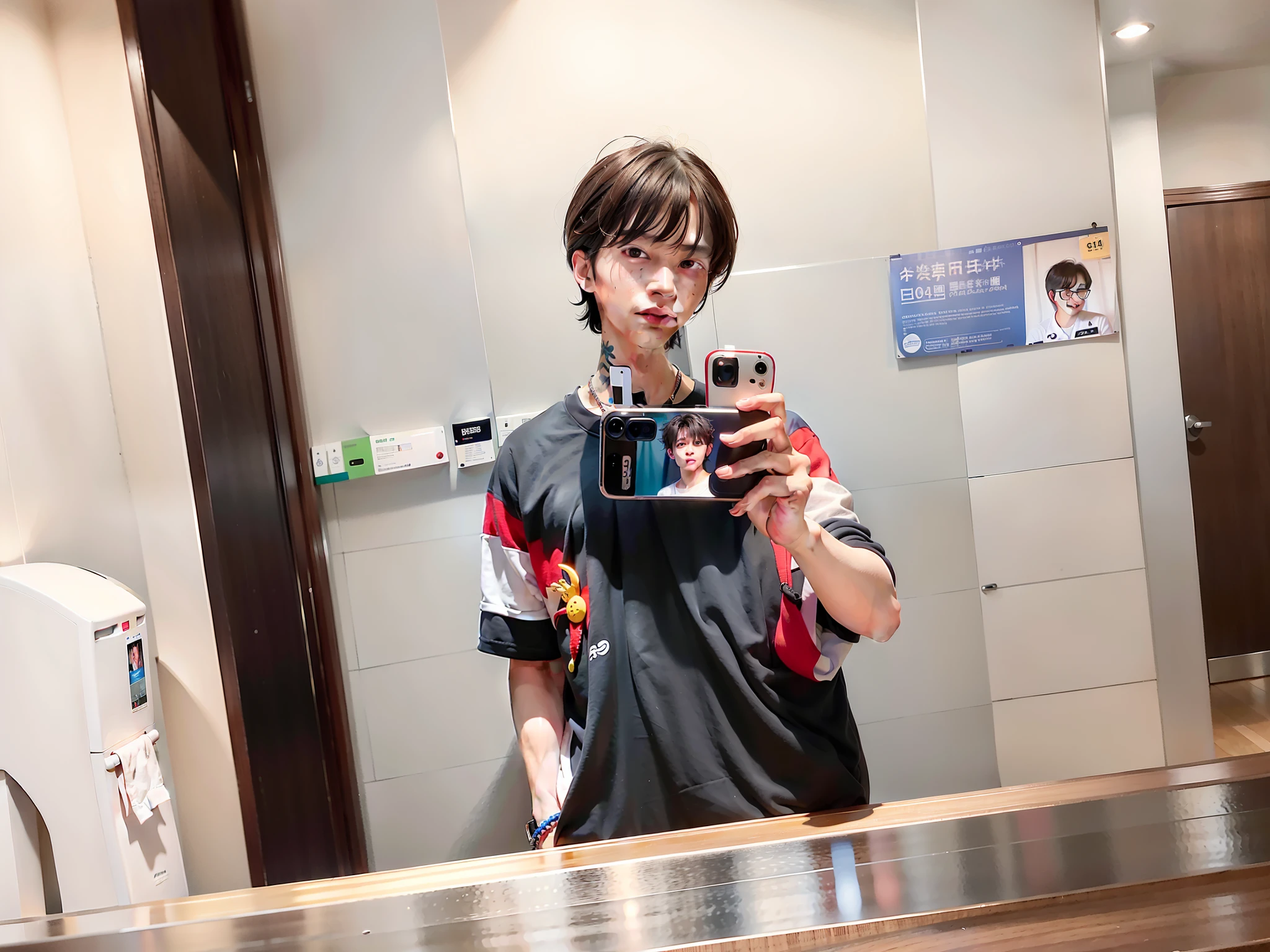 there is a man taking a picture of himself in a mirror, 8k selfie photograph, very very low quality picture, 2 3 years old, 2 2 years old, 21 years old, 2 7 years old, Cai Xukun, profile picture 1024px, in the style of sifu 🔥 😎 🕹️ 👀 :2