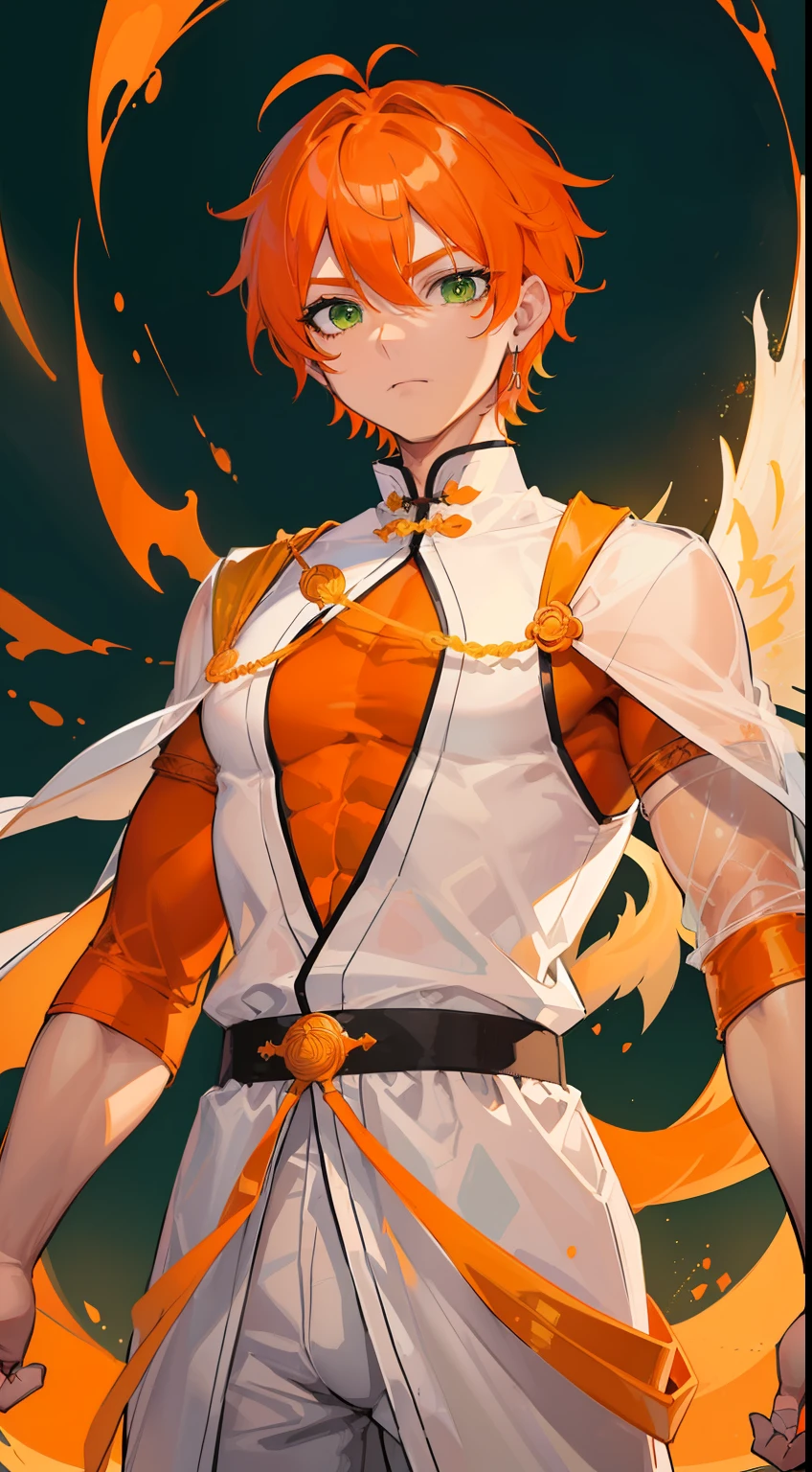 (((Guy))), (((man))), (((Man's))),(((masutepiece))), (((Beautiful lighting))),(((muscular))),(((man))),(((40 years),(((Green eyes))),(((Orange hair))), Male face,male eyebrows, Male Eyes, Eyelashes, Medium Hair,Beautiful face, v shaped_eyebrow,White skin,Transparent wings,Chinese_Clothes,(((Black clothes,)))garters_lanyard, See-through,The light of the Buddha shines, holy,