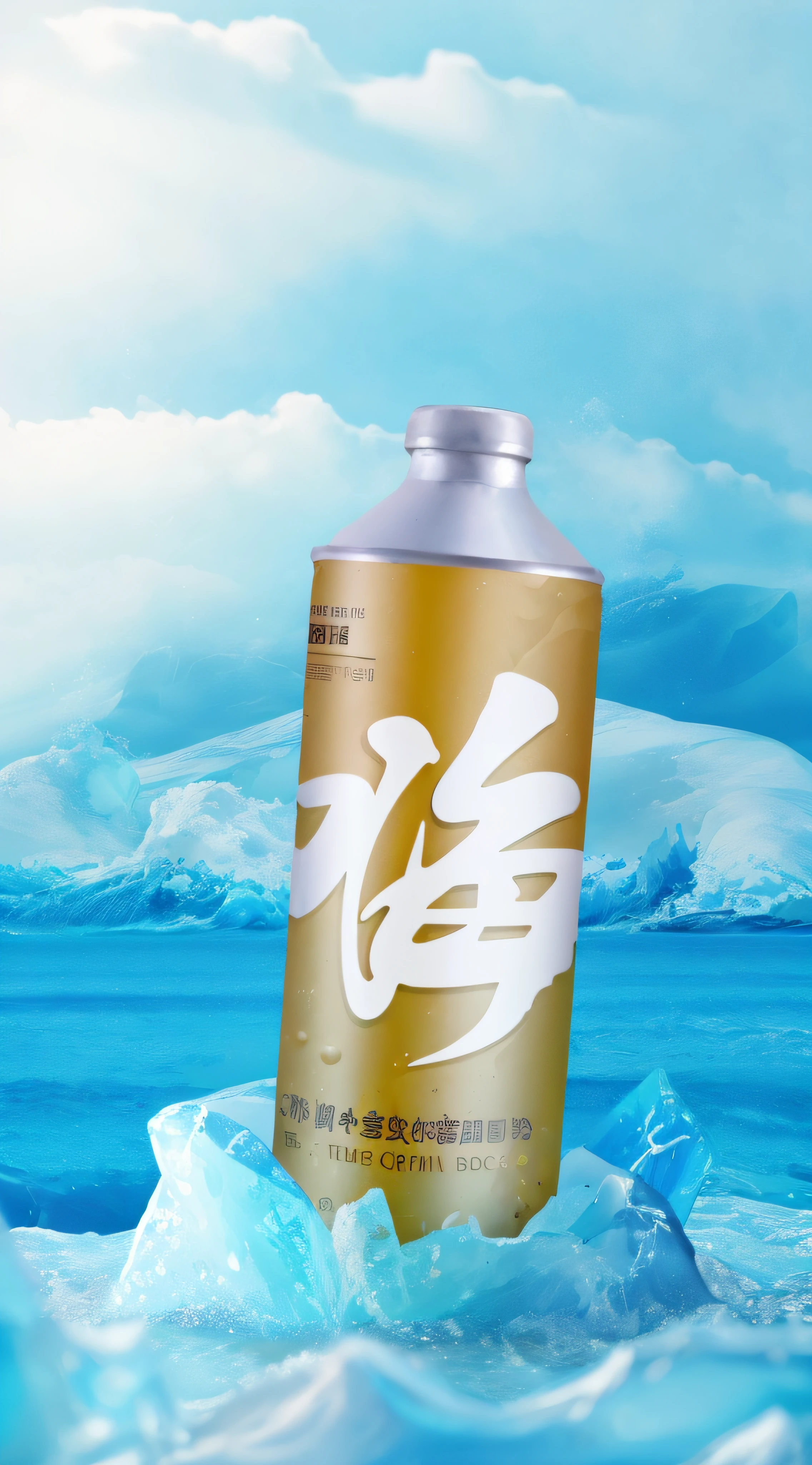 There was a can of beer on ice in the ocean,,Water,water fog,Cool feeling,rendering,k hd