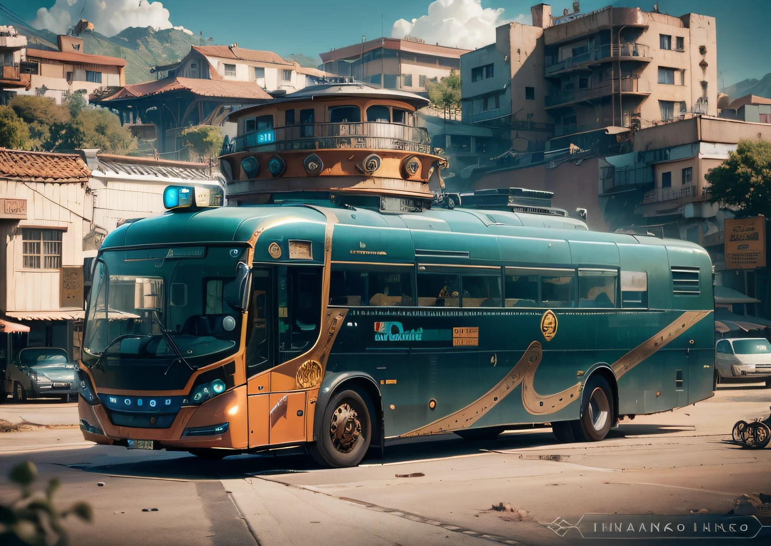 futuristic bus, brancos de fundo, Corpo Steampunk, detalhes intrincados, Magnificent, cinemactic, high resolution, 4k,