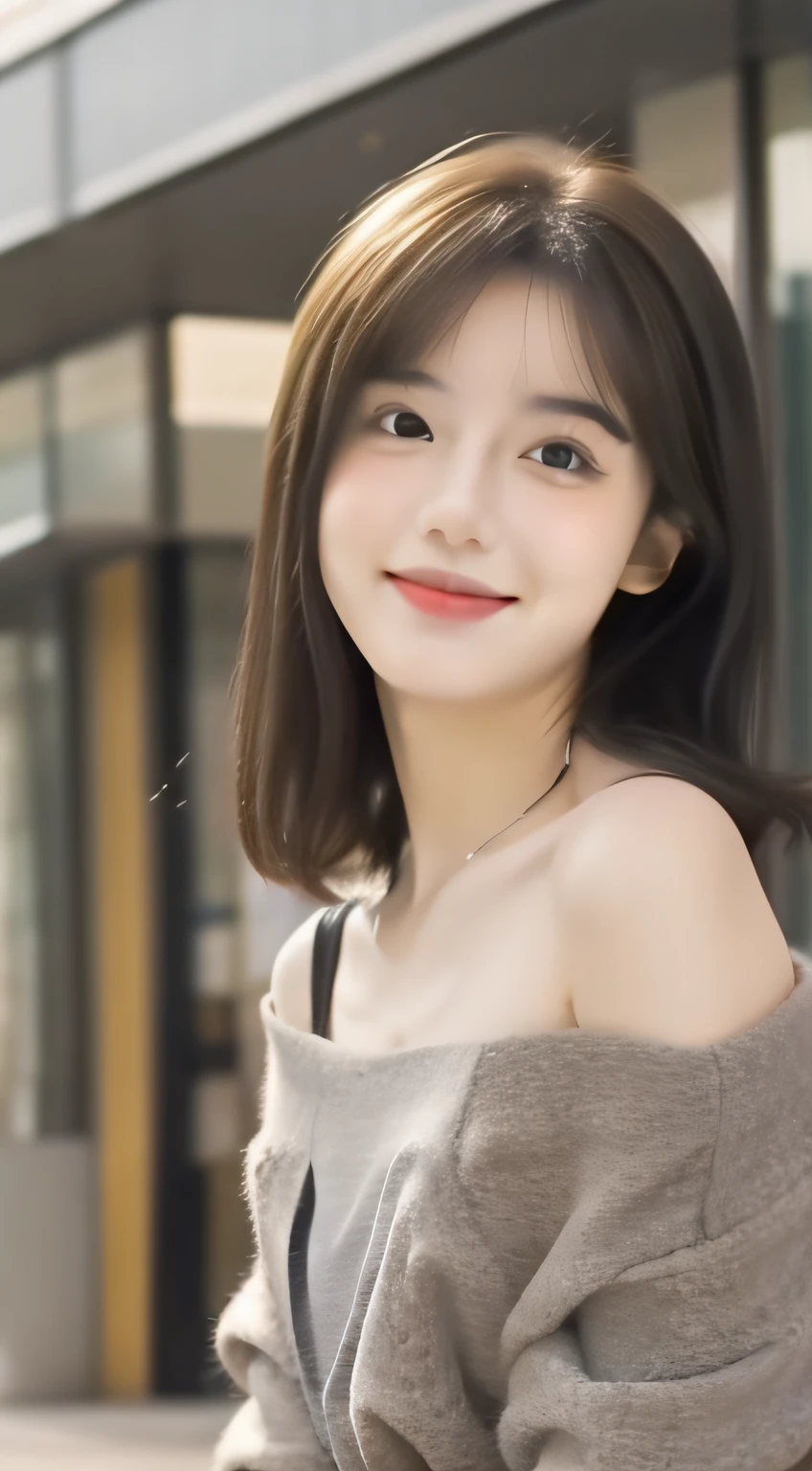 1girll, bshoulders, ssmile, adolable, Waist up Best quality,tmasterpiece,(Photorealsitic:1.4)