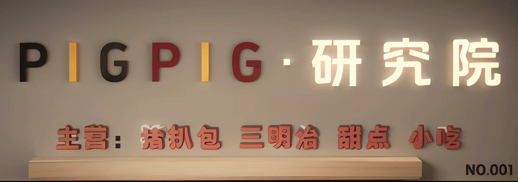 PIGPIG Research Institute Main business:Pork chop bun Sandwich Dessert Snack Background color unchanged Text 3D stereoscopic 3D