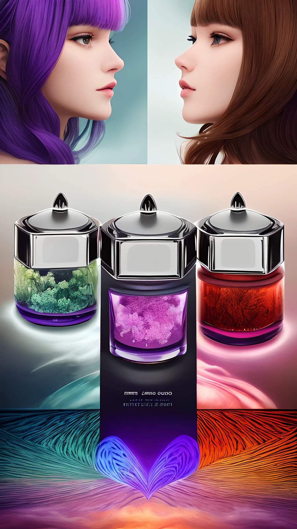 A visually dynamic edit, com imagens do perfume J'adore sendo desdobrado em 3 diferentes camadas, as if it were a three-color fan, representing the idea of the gradation of essences. Como as notas de topo, Heart and perfume base