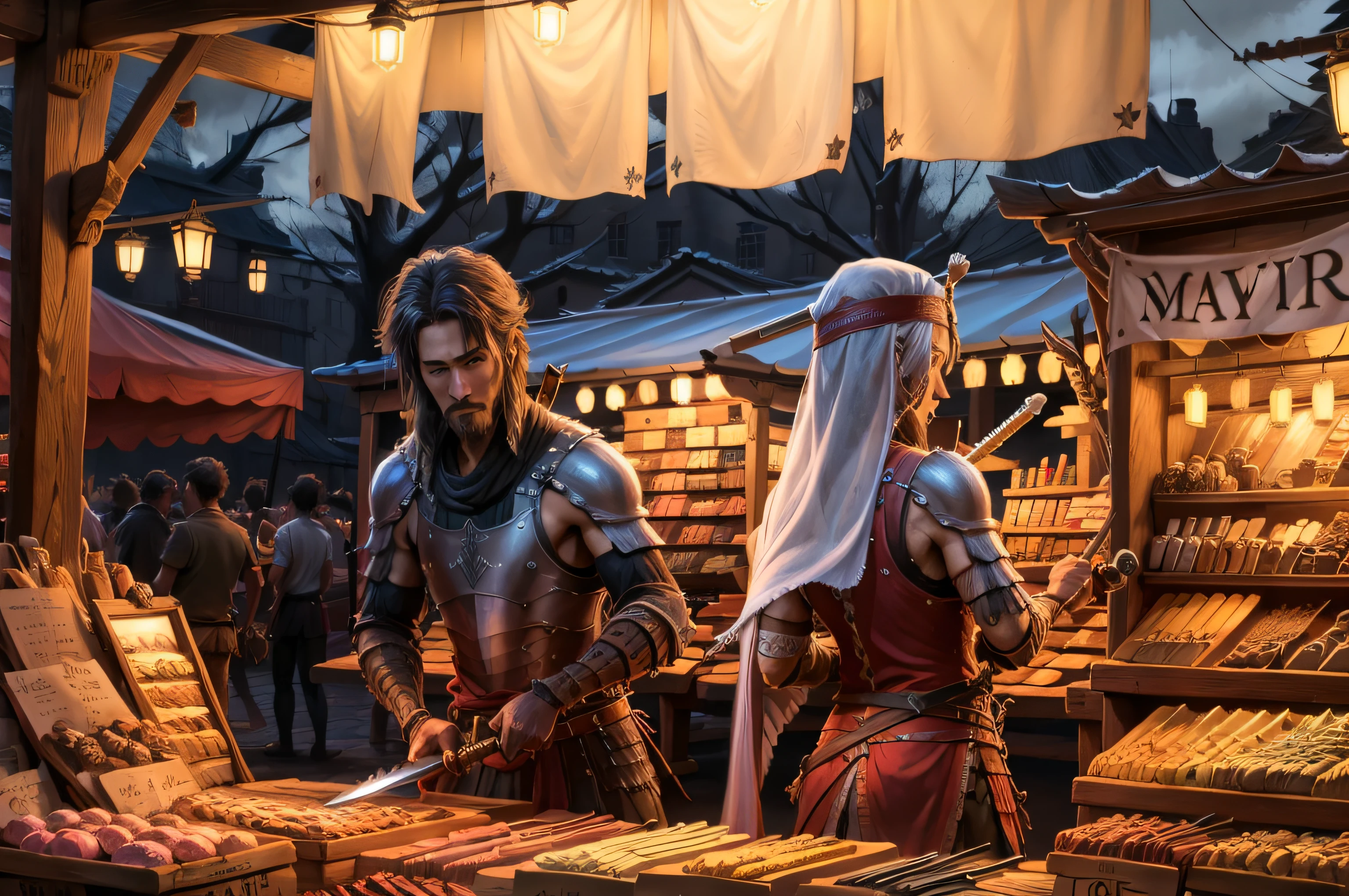 sword market stall at night