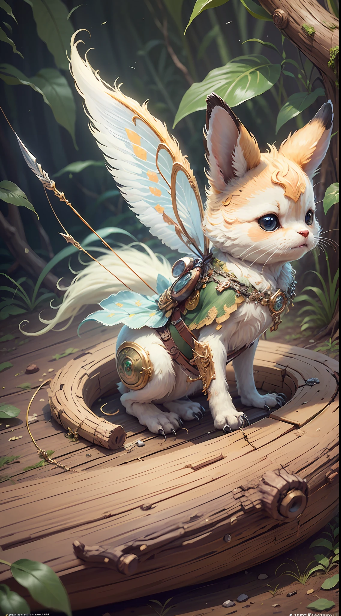 There is a small white-winged angel sitting on a log with a bow for shooting arrows , arte digital bonito, pintura digital bonito, arte digital detalhada bonito, cute 3d rendering, personagens de desenhos animados bonitos, cute anthropomorphic, desenho animado bonito, arte detalhada bonito, arte fofa bonito, fotos fofas fofas, animais bonitos, personagens bonitos bonitos, cute creatures mustic creatures fairy tales images religion