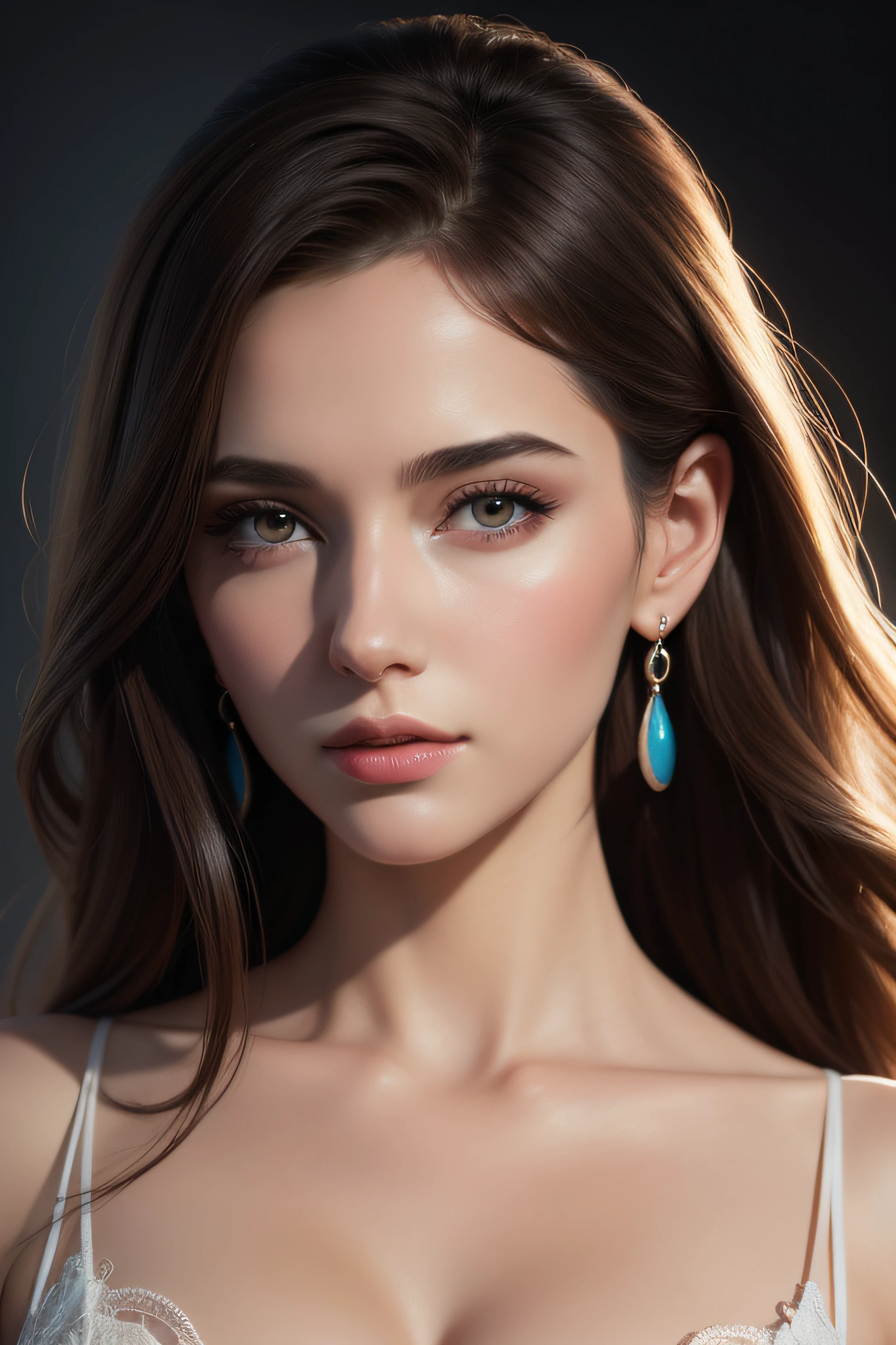 A pretty woman, delicate features directed gaze, Earrings,concept art, digital painting, illustration, 8k, studio lighting