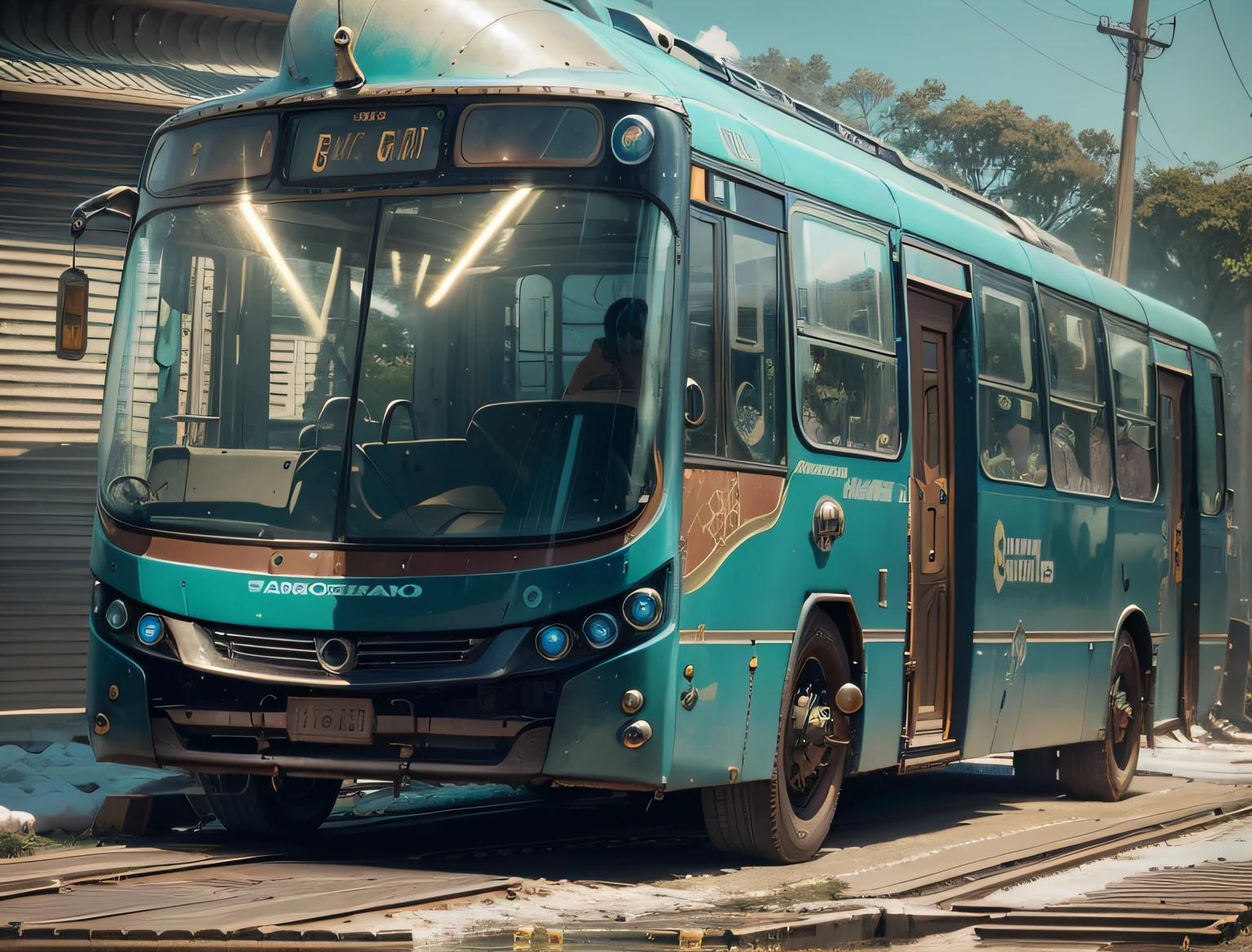 futuristic bus, brancos de fundo, Corpo Steampunk, detalhes intrincados, Magnificent, cinemactic, high resolution, 4k,