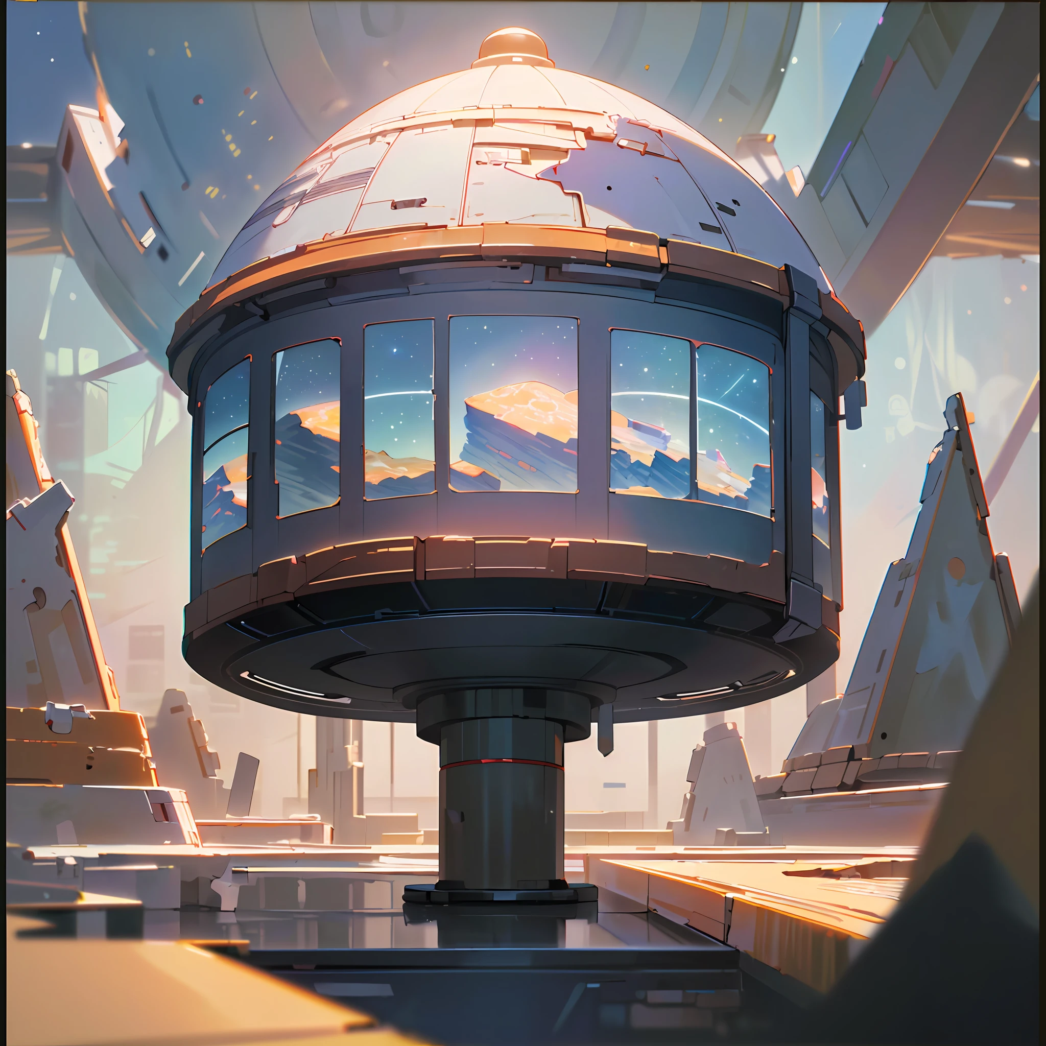(((8K, RAW photo, Best quality, Masterpiece:1.4))), 超高分辨率, Ultra-detailed, illustration, Close-up, Astonot, Environment only, Lab Room, Spacecraft, Made of stone, Night, Starry sky, Building, future, imagining, Outdoors, background only