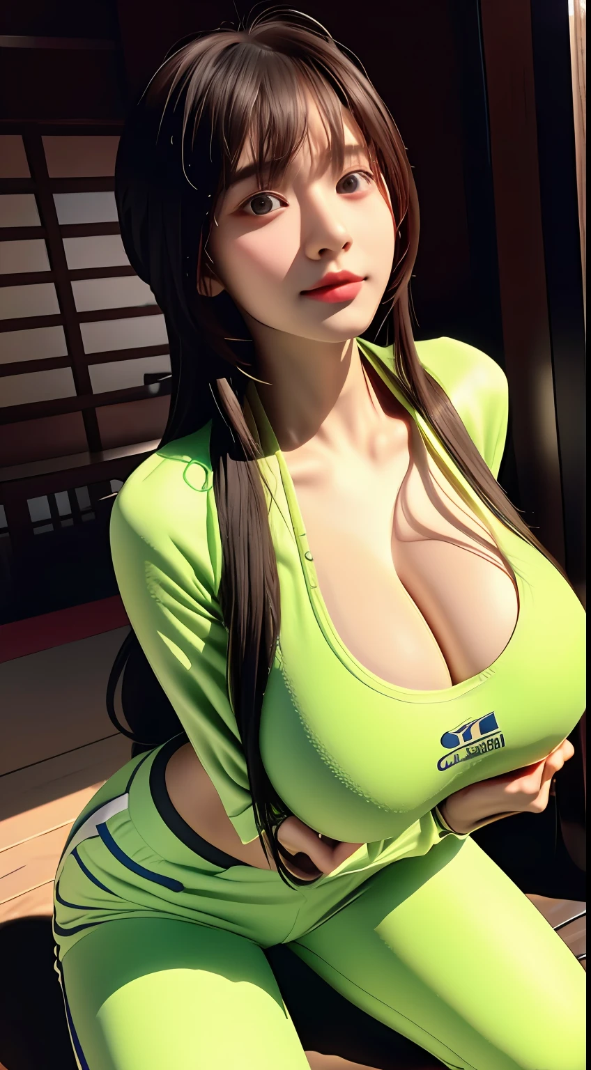(A little littontal photo,Short girl,(Immature Slightly thin face),(Super swollen: Exaggerated scale: Swelling, Huge chest,super gigantic breasts),(Full clothing supported by breasts),(Plump clothing is supported by breasts),long whitr hair,(Wear tight trackwear and sweatpants),Grasp the bra with both hands,showing waist,Pose,Do difficult moves,Adopt a variety of sports positions,Pure temperament,ssmile,perfect eyes, perfect hand,超高分辨率, Movie Angle, Professional lighting, best qualtiy, tmasterpiece, Perfect focus,Background bokeh,realisticlying,Ultra-high ress fabric texture,8k eye details,8K pupils,