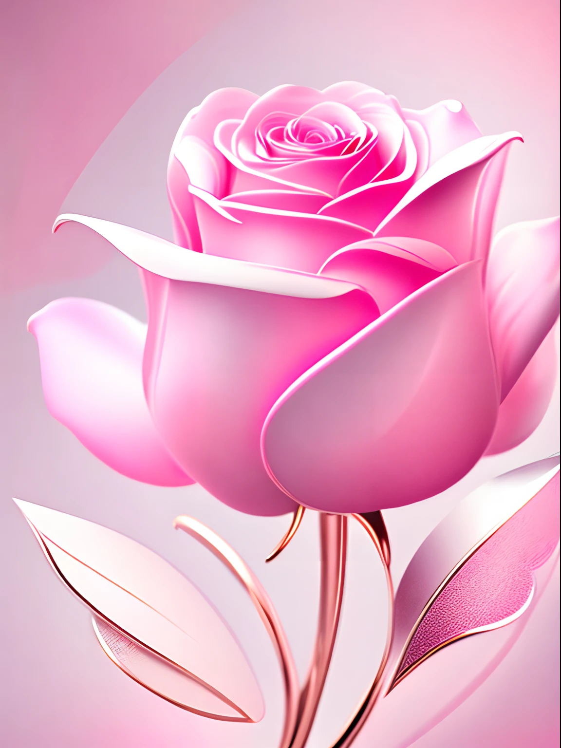 Abstract pink rose，the wallpaper，Graphic design style，Clear details，Has a large number of metallic linear colors，White clean undertone