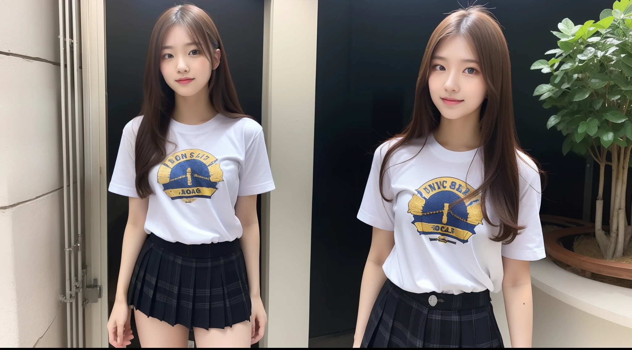 High school girl 18 years old wearing shirt and miniskirt