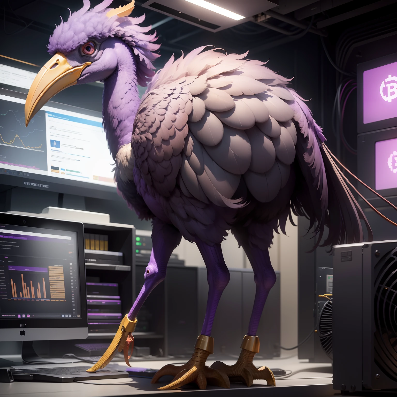 Make a whole purple ostrich bird,, Bitcoin mining plant,super computadores,