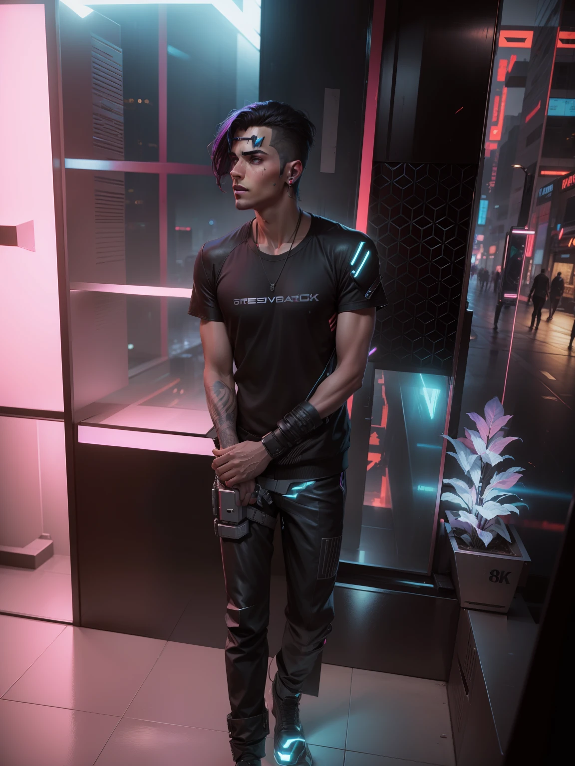 Change background cyberpunk handsome boy , realistic face, 8k ultra realistic