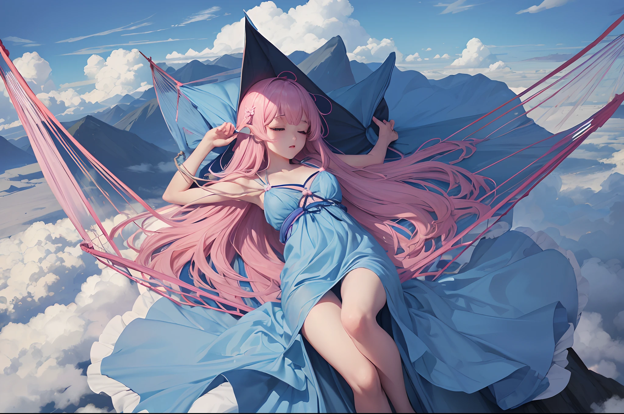 Dark Magician Girl、MKSKS style、Wizard Hat、(1 persons)、(highly detailed back ground)、(highly detailed back ground)、masterpiece、top-quality、超A high resolution、8K、full body Esbian、(1/2 pink and 1/2 Light blue hair、rainbow-colored hair)、(s asleep:1.3)、(Rainbow Pattern Dress、1/2 pink and 1/2 Light blue dress)、Detailed skin、(hammock、Silk hammock、Hammock above the clouds:1.5)、(natta:1.2)、wakame、wakame、wakame、wakame、wakame、wakame、wakame、wakame、wakame、wakame、wakame、wakame、wakame、wakame、wakame、wakame、wakame、wakame、wakame、wakame、wakame、wakame、wakame、wakame、wakame --auto