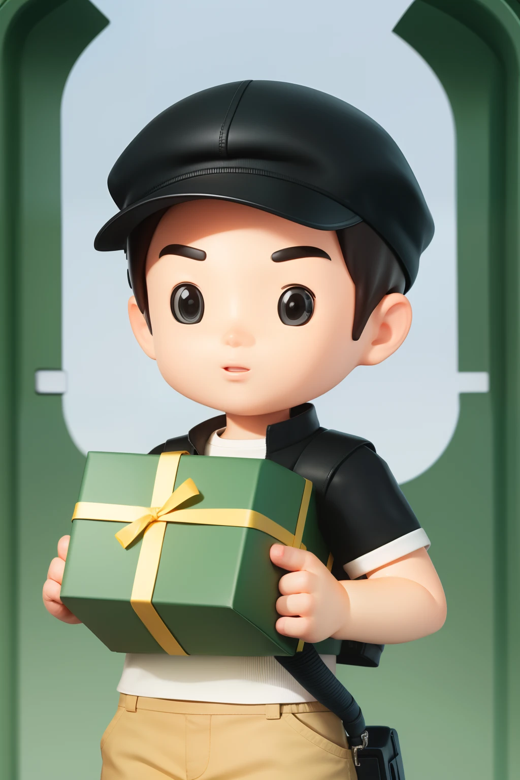 1boy,tchibi,Holding a courier box in his hand