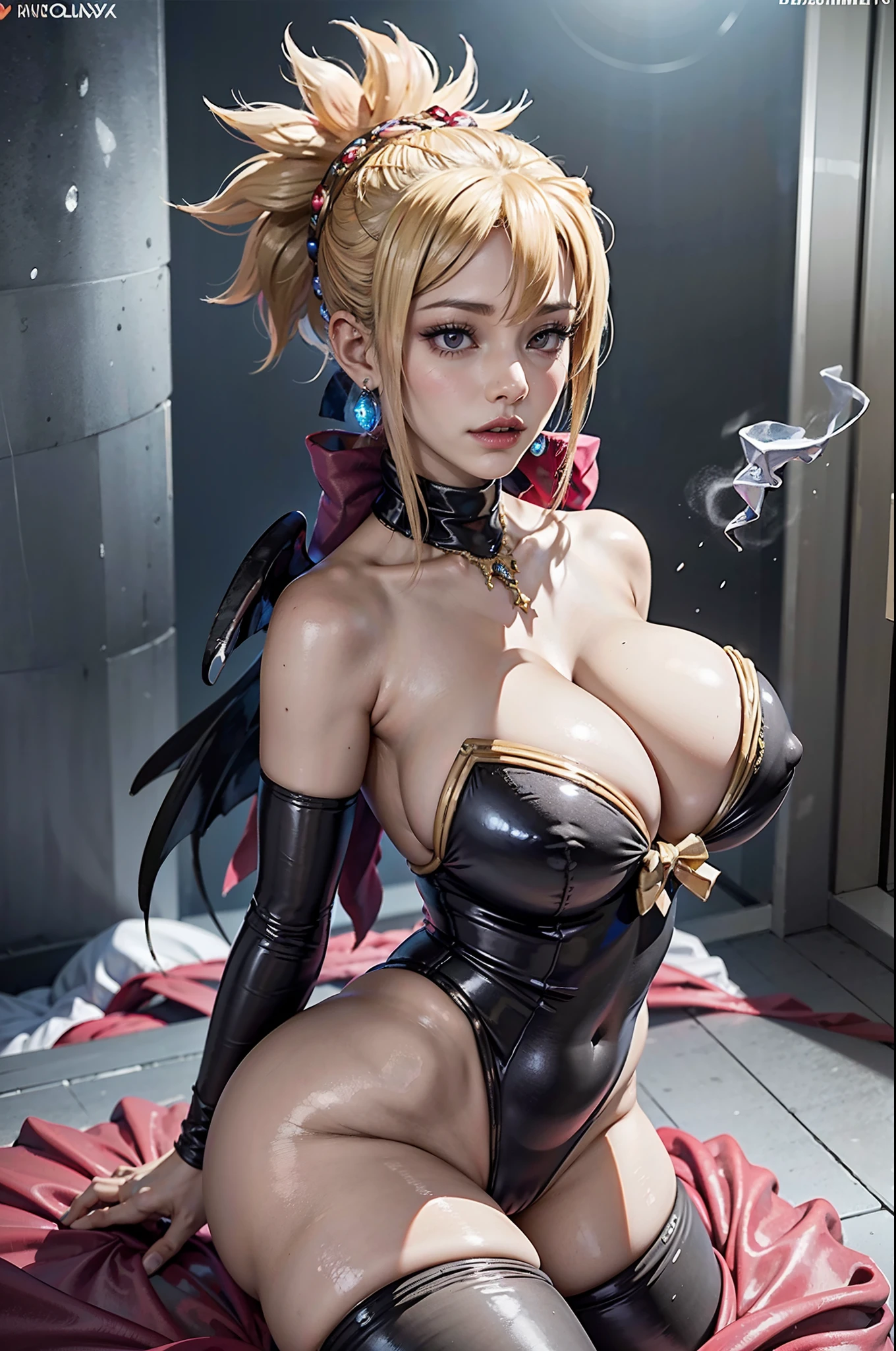 RozalinD2, 1girl, gigantic breast 1 girl, Beautiful photorealistic Cardi B as a mixed half Asian half Spanish Rozalin from Disgaea, KDA League of Legends, blushing, micro bikini armor, , areolas protruding, camel toe, major cleavage, breast indentation, in prison, jail cell, slave collar, chain around her neck, roleplay bdsm, high fantasy, gravure, lewd, busty, highly detailed, 8k, high resolution, solo, bimbo lips, thick thighs, makeup, large shiny breasts, gloves, looking at viewer, photorealistic, Cinema 4D, octane render, innovative, sexy, curvy but slender, mystical aura, smokey mist, illuminati style, use advanced machine learning to create the perfect succubus, alone, kneeling, exposed camel toe, vice magazine photography style, trending on Pixiv, trending on civitai, perfect composition, sfw, professional quality, unreal engine, perfect ass, perfect pose, perfect angle, perfect hands perfect fingers perfect breasts perfect fit perfect body perfect face realistic facial features perfect skin perfect image