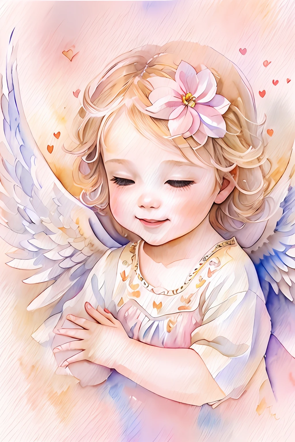 Blessings of Angels、Bright background、heart mark、tenderness、A smile、Gentle、 Angel、watercolor paiting