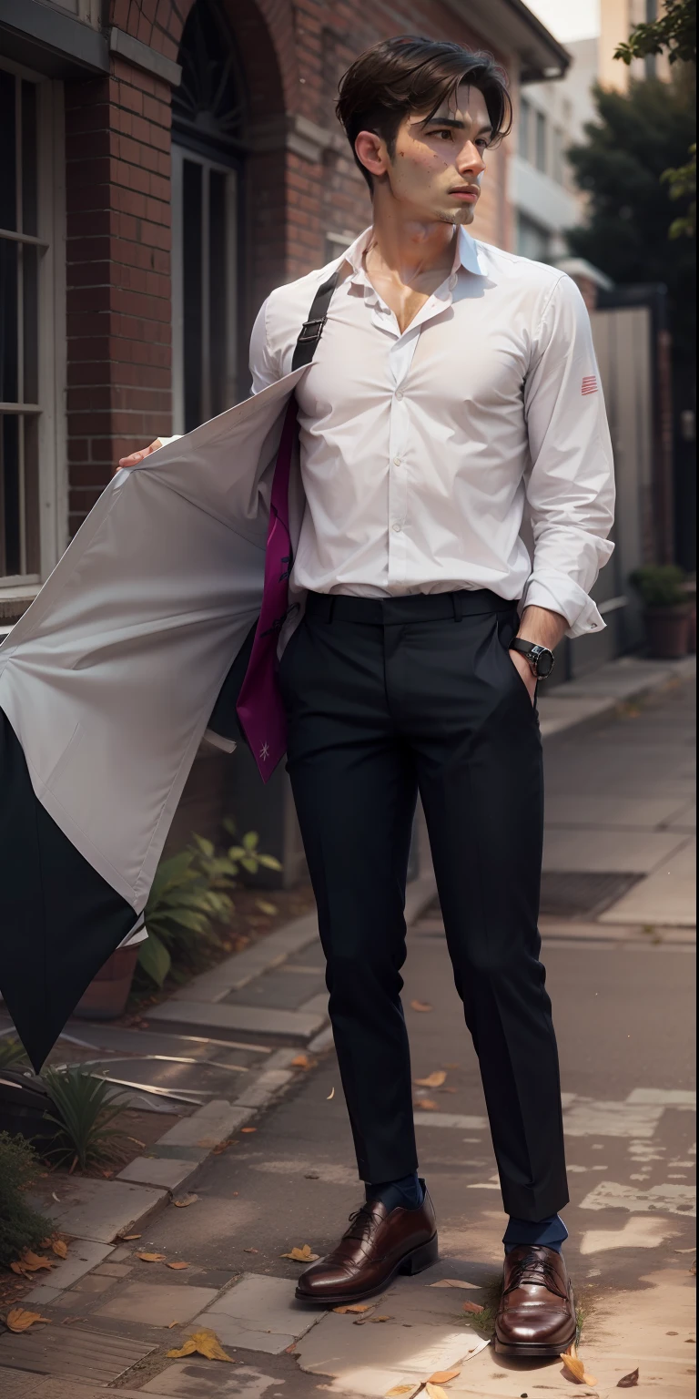 Wearing a tie ,