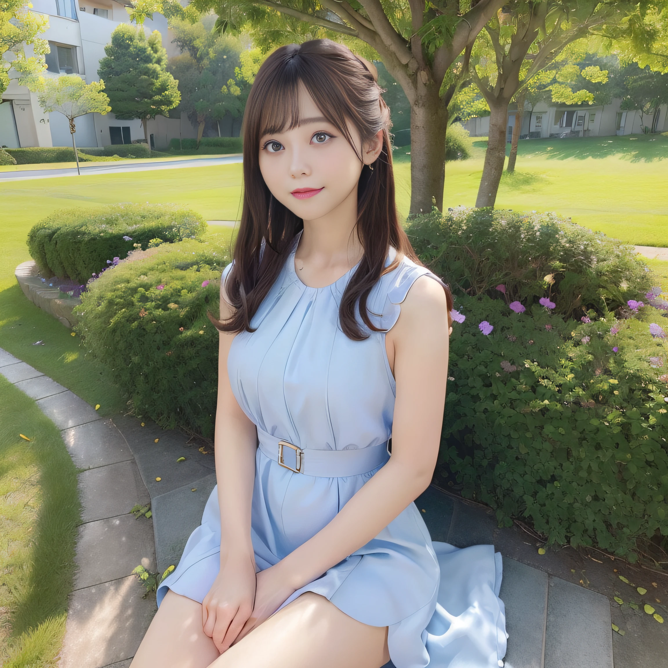 8K、(realisitic、Photorealsitic:1.37)、(masterpiece:1.2)、(top-quality:1.4)、(超A high resolution:1.2)、(RAW Photography:1.2)、(foco nítido:1.3)、(facefocus:1.2)、(full bodyesbian:1.5)、(full body Esbian:1.2)、(30-years old:1.6)、1girl, (solo:1.5), long hair, upper body, (one-piece dress:1.3)、 outdoor、Shy smile, blue sky、 landscapes, Hillwith a good view:1.3、beautiful finely detailed eyes、dual、Look at viewers, (cute little),nogizaka、middlebreast、thighs thighs thighs thighs、backshots,femele