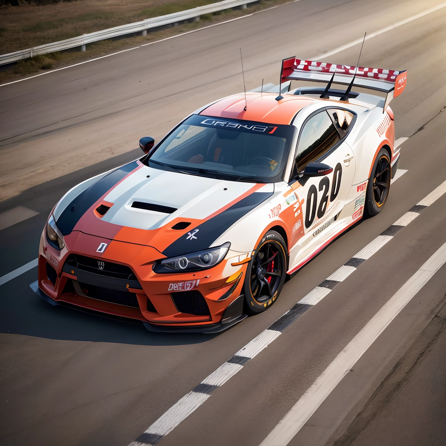 Arafed carro esportivo dirigindo em uma rodovia com uma placa no topo, carro de corrida, Carro de corrida, frontal angle, Fotografia de automobilismo, perspectiva frontal, daniel maidman octane rendering, motor sport photography, um tiro largo e cheio, GTR XU1, Capturado na Canon EOS R 6, vista completa de um carro, vista completa de um carro esporte, fotografia automotiva, vista frontal completa