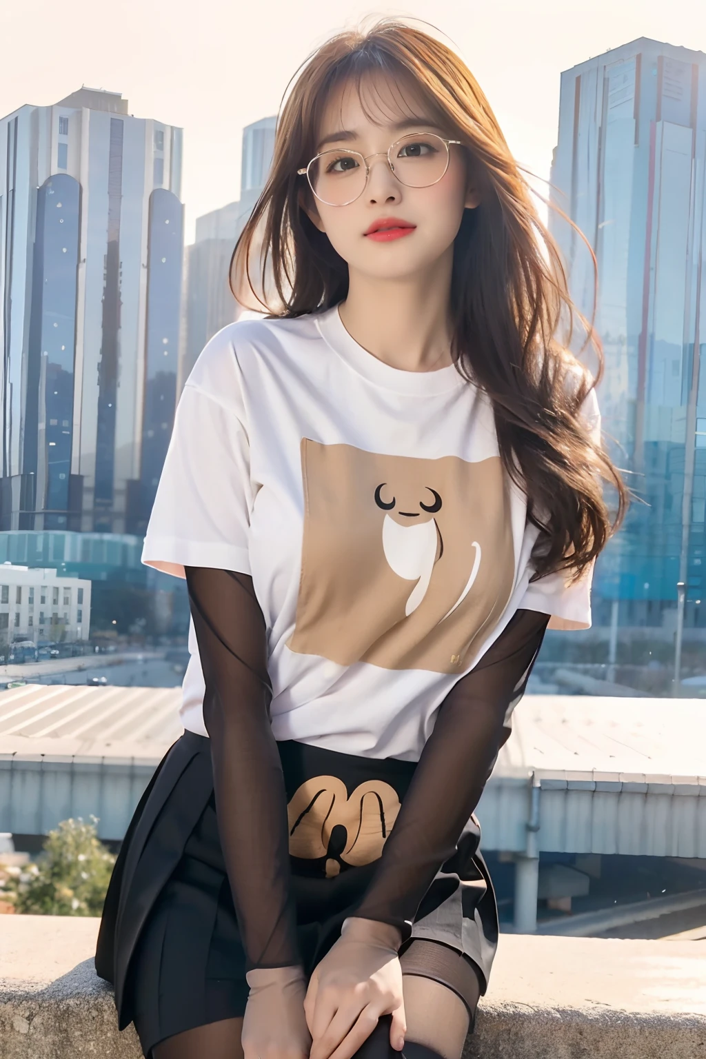 ulzzang-6500-v1.1,(raw photo:1.2), (photorealistic:1.4), beautiful detailed girl, very detailed eyes and face, beautiful detailed eyes, ridiculous, incredibly ridiculous, huge file size, super detailed, high resolution, very detailed, best quality, masterpiece, ((t-shirt)), illustration, very detailed, CG, unified, 8k wallpaper, amazing, fine details, masterpiece, Best quality, very detailed CG unified 8k wallpaper, face light, movie lighting, 1girl, , long white hair, side split, (big breasts)es)), (with glassenamic pose), (sexy pose), ((camel toe))), (h), ((pantyhoseck hip skirt)), (bent kn)))