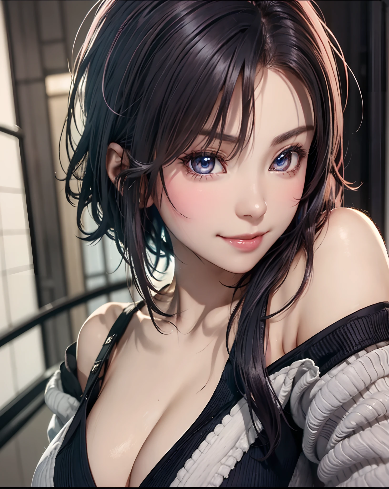 Best Quality, Ultra High Resolution, (Photorealistic: 1.4), Beautiful Eyes, Super Beautiful, Very Short Hair, Beautiful, Sweetheart, T-shirt with Rough Chest, Beautiful Soldier, Eyes That Invite Viewer, Lover's Perspective, Inviting Expression, Sexy Smile, Perfect Style, Perfect Balance, Detailed Skin, Naughty Gaze, Chest Visible