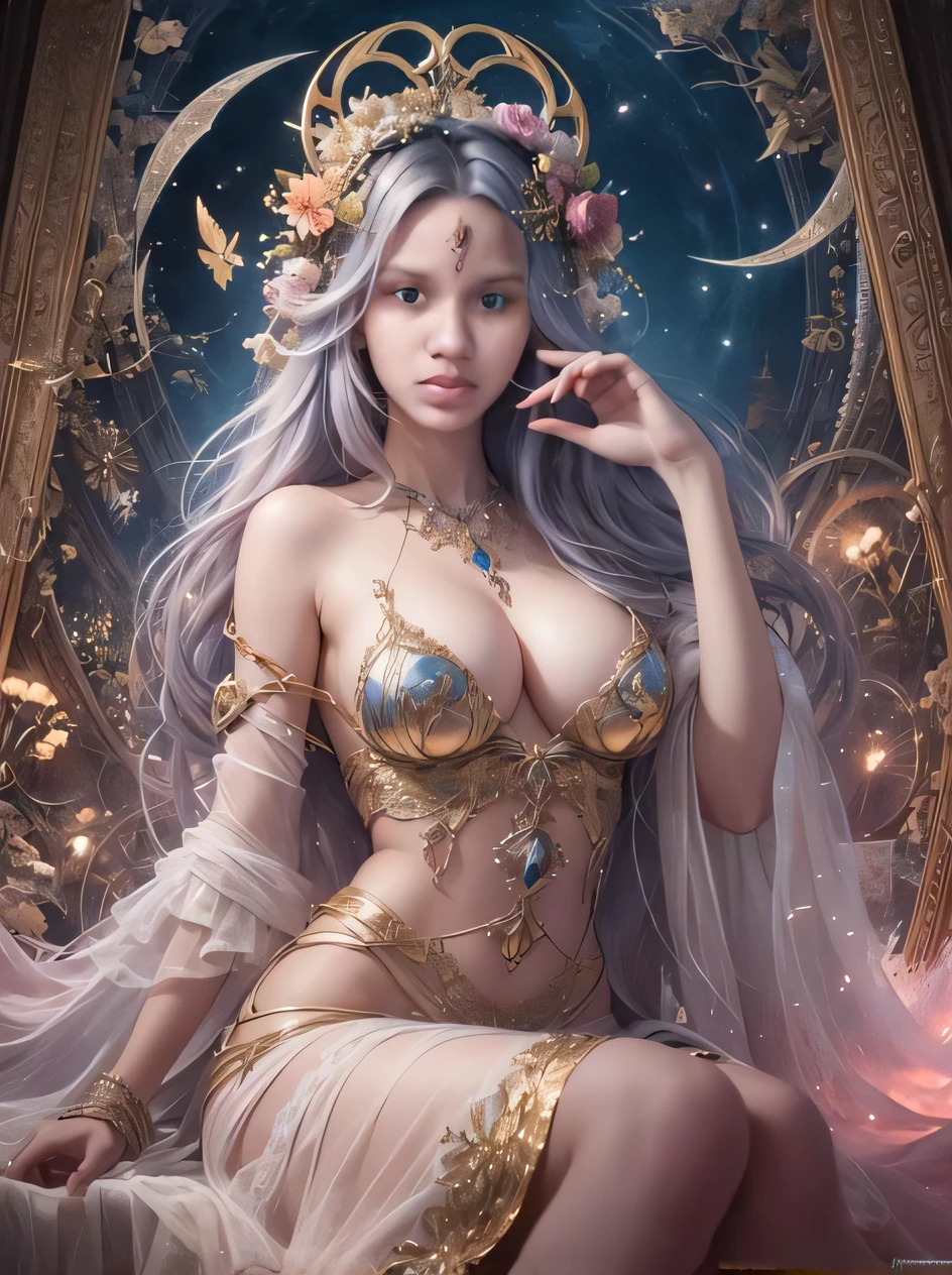 a costumed woman sitting on a bed with a crown on her head, uma bela imperatriz fantasia, bela arte de fantasia, ((uma bela imperatriz fantasia)), mulher da fantasia, arte de fantasia detalhada, linda donzela fantasia, arte de fantasia muito bonita, karol bak uhd, arte de fantasia digital ), Um retrato impressionante de uma deusa, Rainha elfa bonita e elegante, amazing fantasy art