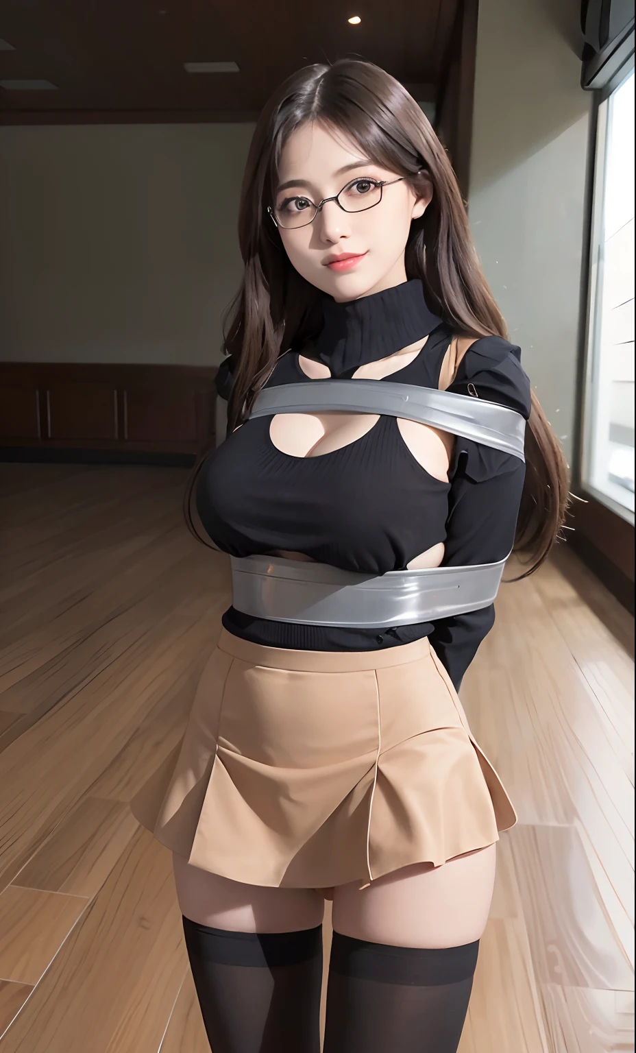 ulzzang-6500-v1.1, (raw photo:1.2), (photorealistic:1.4), beautiful detailed girl, very detailed eyes and face, beautiful detailed eyes, ridiculous, incredibly ridiculous, huge file size, super detailed, high resolution, very detailed, best quality, masterpiece, ((fashion clothing with diverse colors)), illustration, very detailed, CG, unified, 8k wallpaper, amazing, fine detail, masterpiece ,best quality, very detailed CG uniform 8k wallpaper, light on face, movie lighting, 1girl, , long white hair, side splits, (big breasts), (no panties)), (glasses), ((dynamic pose))), ((sexy pose))), (camel toe), (half), (pantyhose)), ((black hip skirt)), bondage, bdsm.