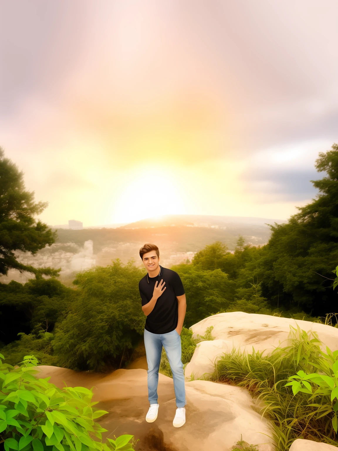 Realistic face , change background, handsome boy
