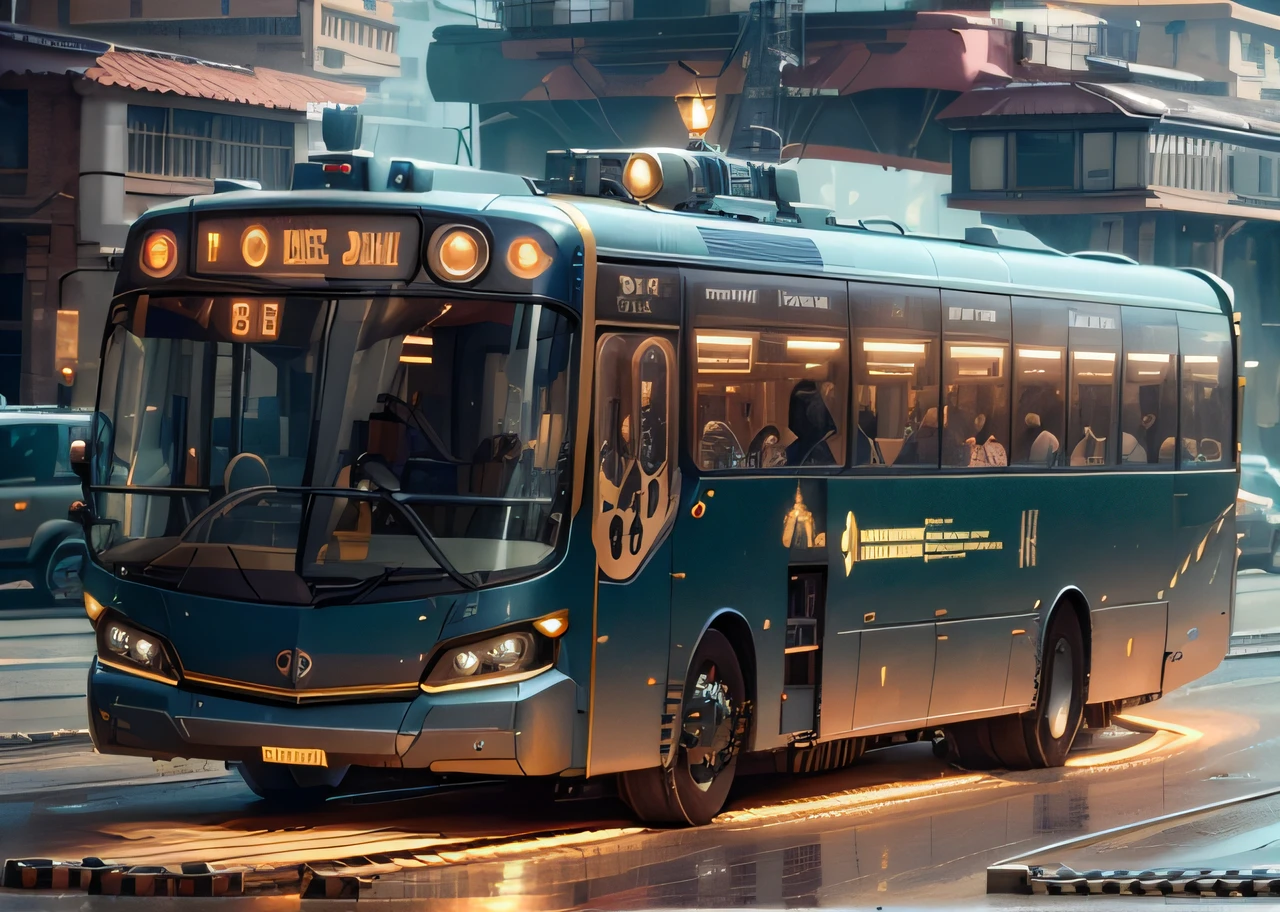 futuristic articulated bus, brancos de fundo, Corpo Steampunk, detalhes intrincados, Magnificent, cinemactic, high resolution, 4k,