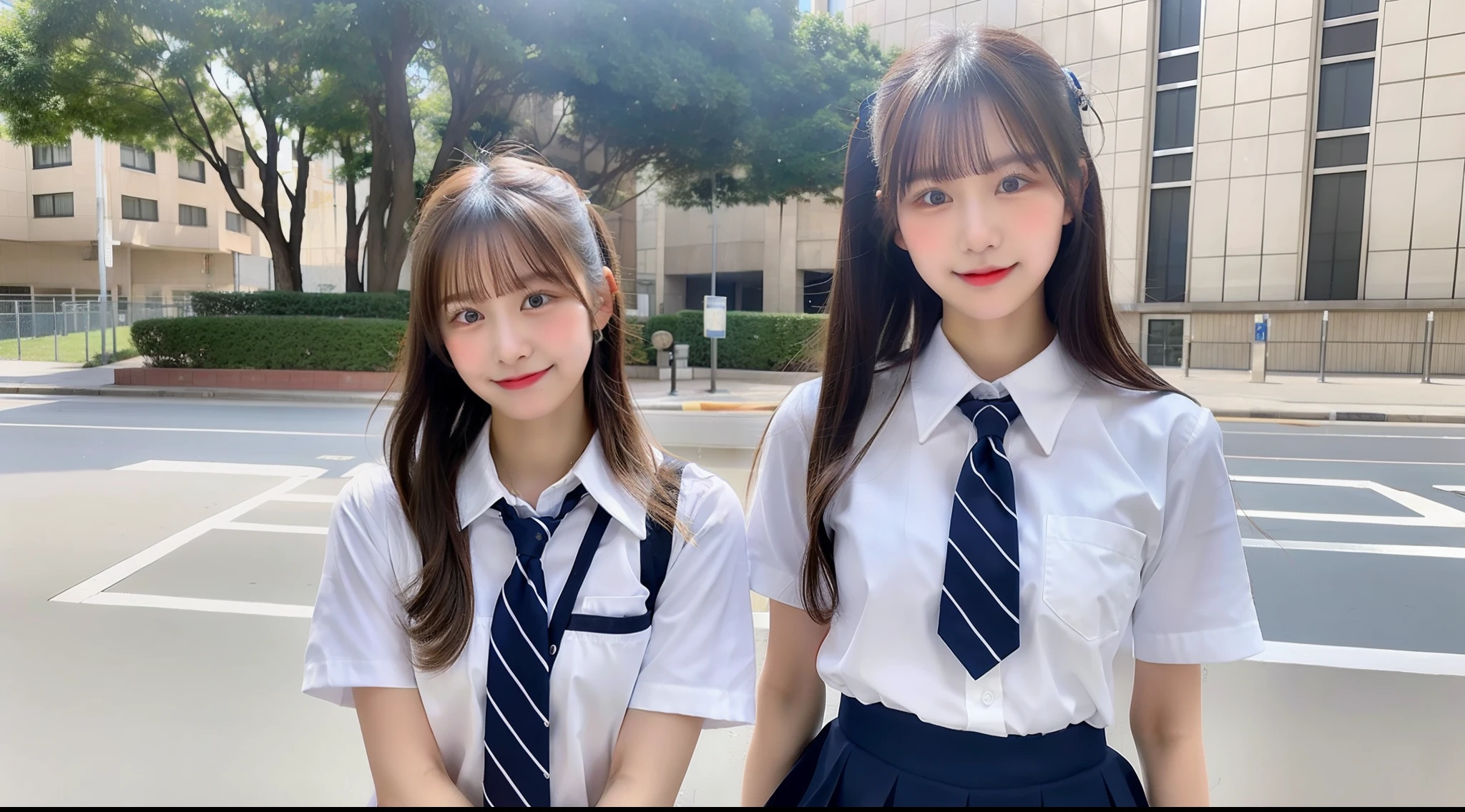 18-year-old schoolgirl wearing white shirt and uniform miniskirt