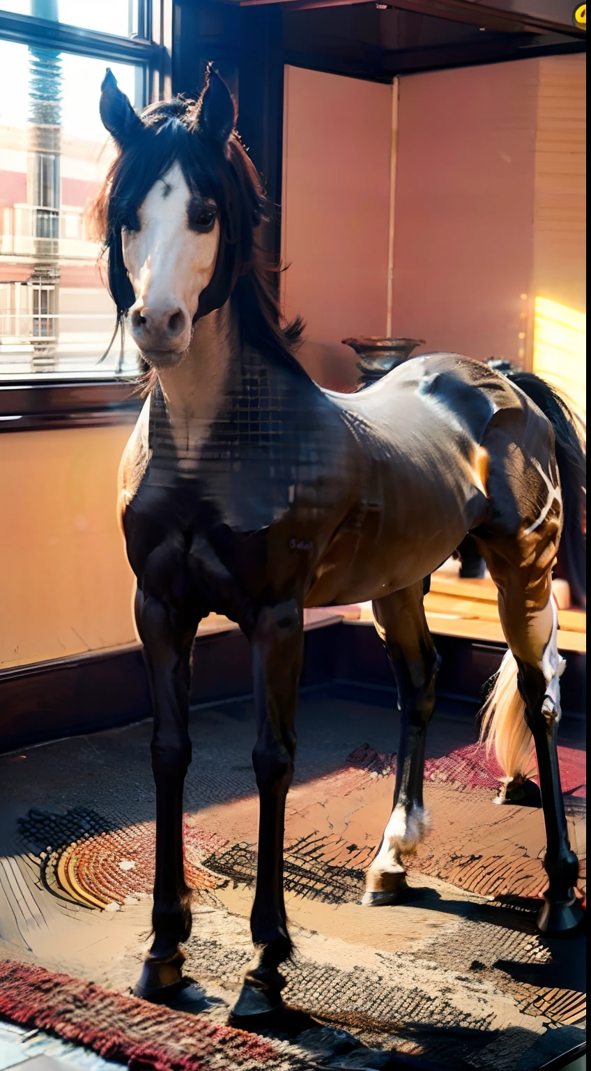 A female centaur,She is famous in the multiverse,She is both a female centaur, half human, half horse, half horse,It is also a female Yingzhao。She blends both images,The first is the head of a horse/neck/Shoulder these parts,After feminization,The upper body transforms into a beautiful female human,Female, half-centaur, half-human, half-horse, half-human,The second is the waist of the horse/hason/gluteal/Legs feminine,Female half-horse with beautiful woman's,Chimer,It's like a female human wearing a half-horse-like costume and making a seamless chimera,This chimerization is based on powerful futuristic technology。The ultra-wide-angle lens captures the image of her beautiful and ethereal wings on the ionosphere launching a super-high-speed charge and leaping。Her front half is distinctly feminine,Tall sexy body,Has K cup teardrop-shaped giant tit chest,It has a small man's waist butterfly spanning long legs,The half-horse part of the hind body,Embedded interface at the hip position。Her horse-shaped part has female physiology and ergonomics on both the half-horse torso and hips and legs。The chest cavity of a woman in the shape of a bent dog style embedded in the lower back position of the beautiful woman's body starting from the upper part of the sternum/lower back/Ventral transverse。Then there are the sexy beauty's upright hips,Her entire body has been completely feminized,Including the half-horse part。Mechanized armor covers the legs with knee-shaped anti-joints and feet,And these parts are highly anthropomorphic,This makes her legs graceful and slender,Her four horse legs exploded in length proportions and was slender and toned,Under the legs are skinny white feet dressed in Skyscraper Heels,Use Midjourney's advanced stroke tools and color palettes, as well as texture packs, model packs, and texture tools,Concentration,Include all parts of her original horse physiology including fur/Waist and abdomen/Hip legs/Leg Capital Feminization,And give these parts a correspon