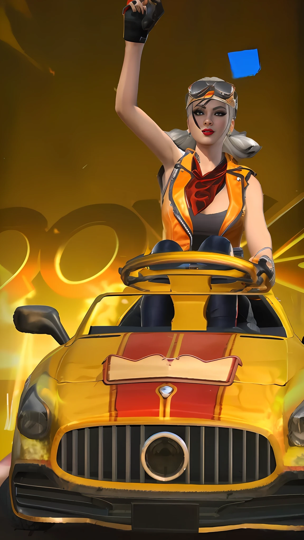 there is a woman riding in a toy car with a cat on top, driving a hotrod, high quality screenshot, video game screenshot>, lovely brigitte from overwatch, brigitte, widescreen shot, brigitte from overwatch, screen cap, crazy racer spinning, twisted metal, video game screenshot, movie screen shot, faye valentine, inspired by Ed Roth, screen capture