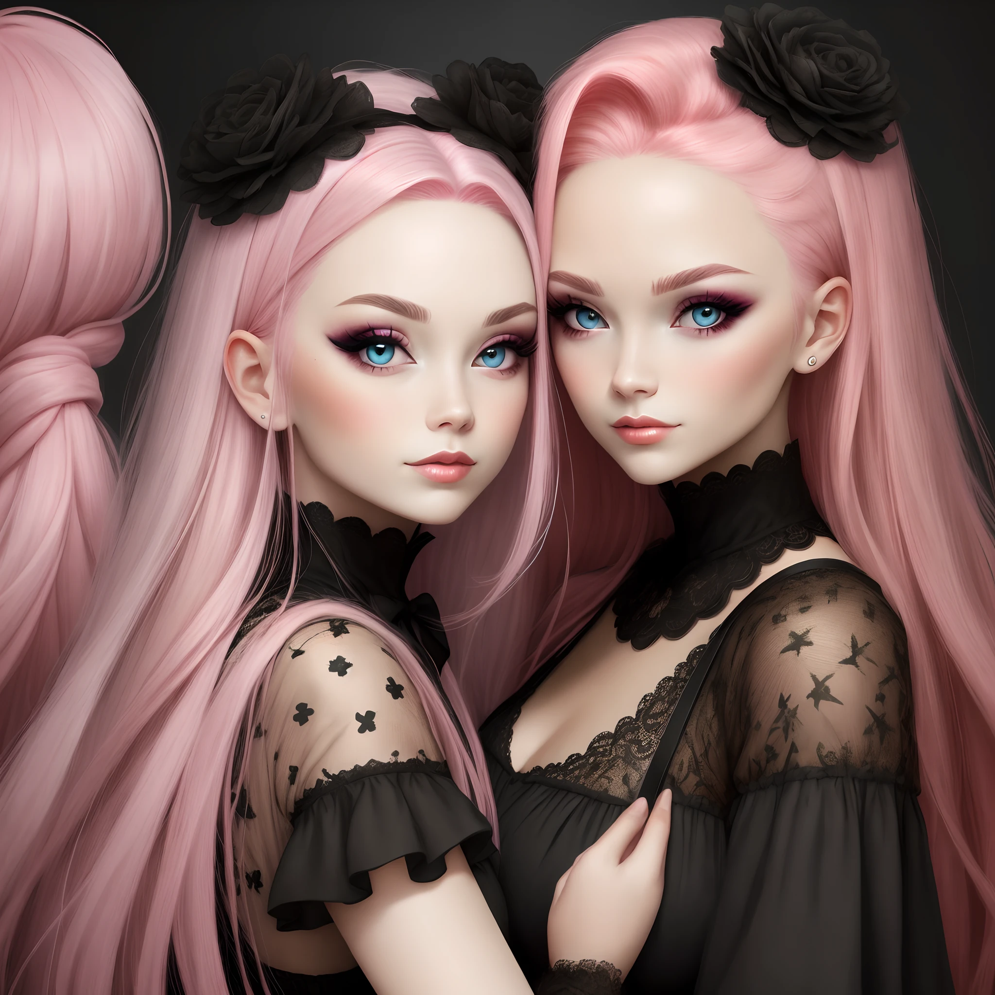 European and American pink hair heavy makeup black