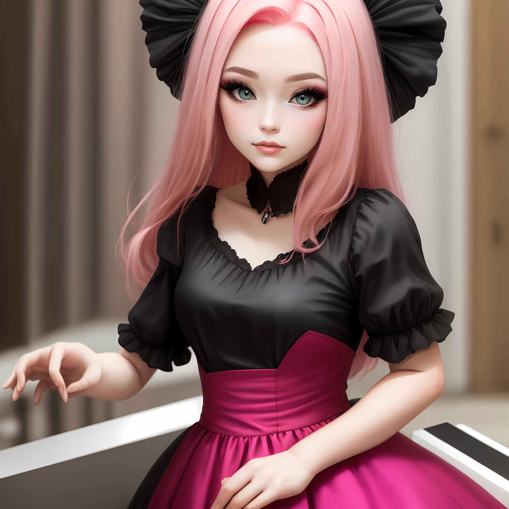 European and American pink hair heavy makeup black