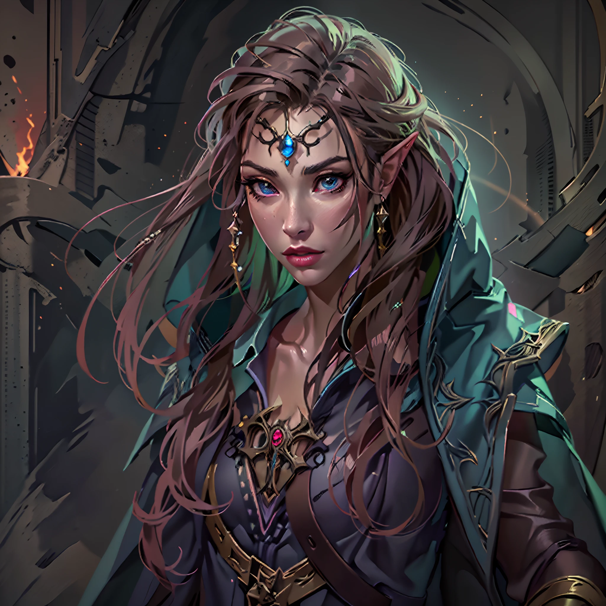 a picture of a female elf (intense details, Masterpiece, best quality: 1.5) fantasy swashbuckler, fantasy fencer, armed with a slim sword, fantasysword sword, metallic shine, colorful clothes, an ultra wide shot, full body (intense details, Masterpiece, best quality: 1.5)epic beautiful female elf (intense details, Masterpiece, best quality: 1.5), [[anatomically correct]],  rich hair, braided hair, long hair, small pointed ears, fantasy urban street (intense details, Masterpiece, best quality: 1.5),  purple cloak  (intense details, Masterpiece, best quality: 1.5), long cloak (intense details, Masterpiece, best quality: 1.5), elven leather armor (intense details, Masterpiece, best quality: 1.5) sense of daring, sense of adventure, controlling a swirling colorful magic runes (1.5 intricate details, Masterpiece, best quality), manipulating colorful magical runes (intense details, Masterpiece, best quality: 1.5) high details, best quality, 8k, [ultra detailed], masterpiece, best quality, (extremely detailed), dynamic angle, ultra wide shot, photorealistic, RAW, fantasy art, dnd art, fantasy art, realistic art,