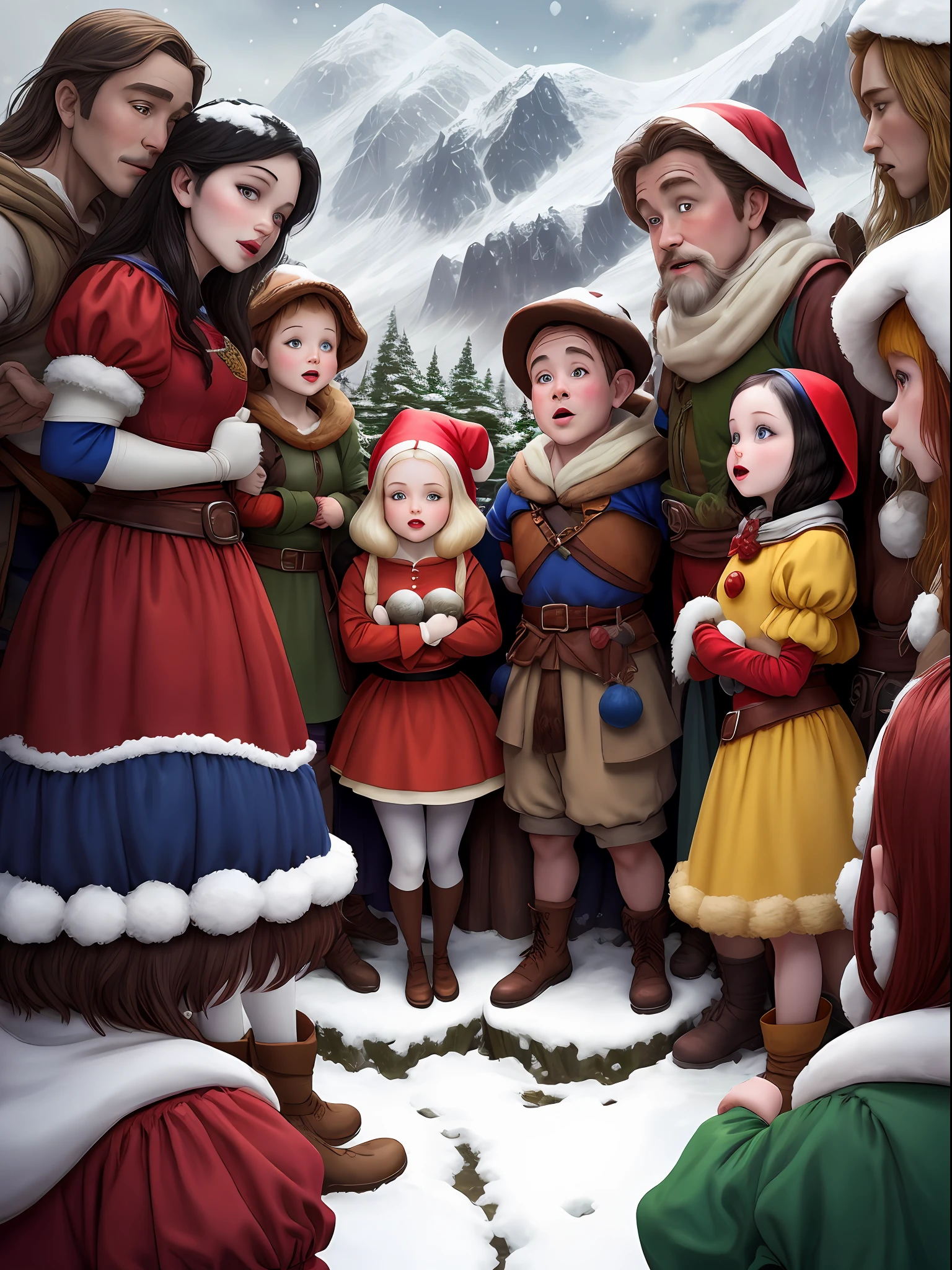 Snow White meets seven dwarfs